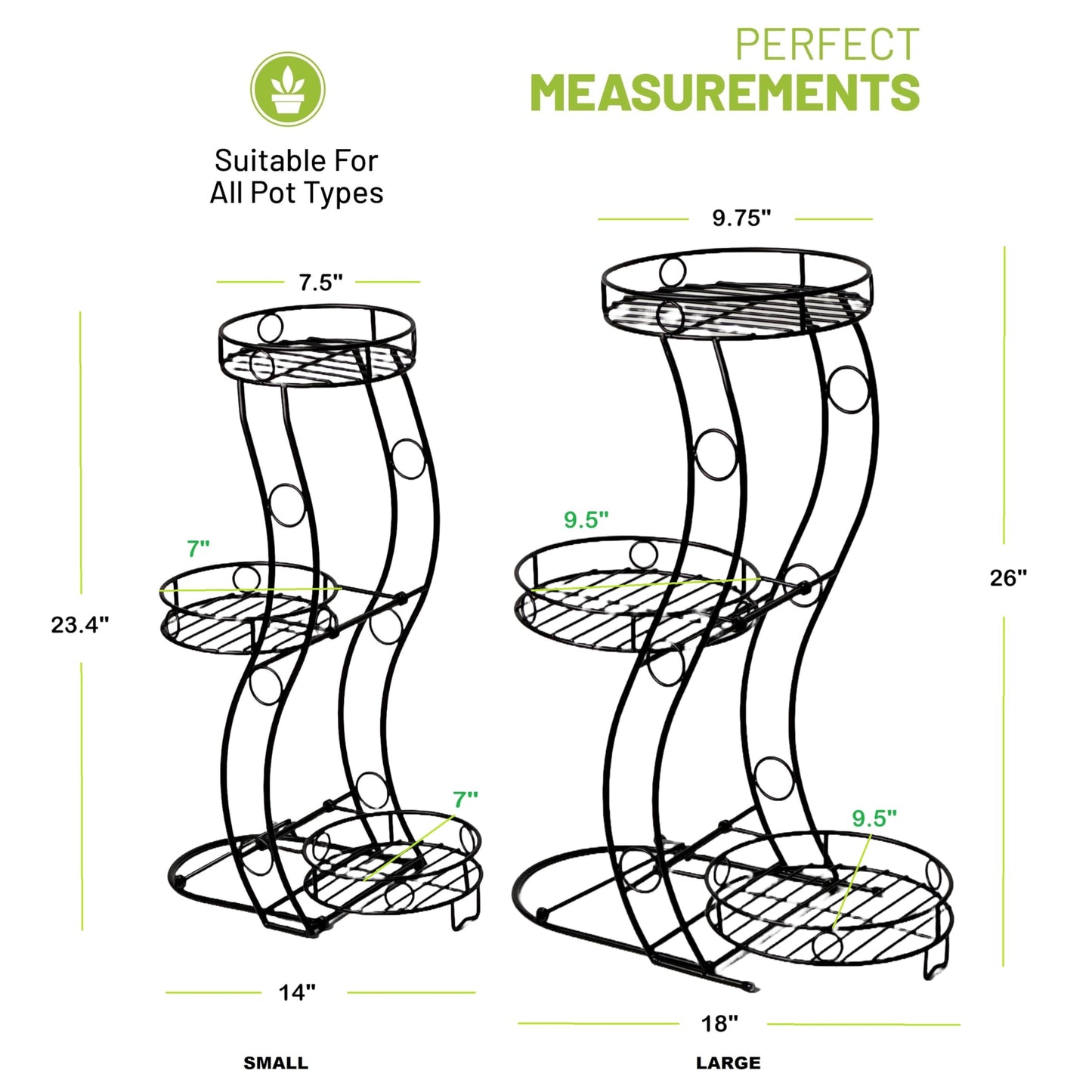 Cocoyard Three Flower Pot Collapsible Plant Stand. No Assembly Required. Tiered Metal Plant Stand, Tri Level Planter Stand, Indoor Outdoor Heavy Duty Modern Flowerpots Holder Rack (Large)