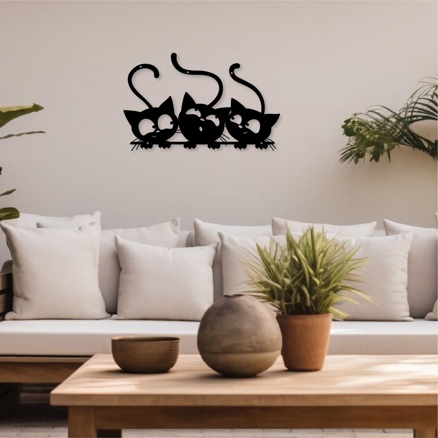 Monlyey Three Black Cat Wall Art, Metal Cat Wall Decor, Black Cat Wall Sculpture For Cats Lover, Minimalist Room Living Room Patio Wall DéCor (Length:12 Inches)