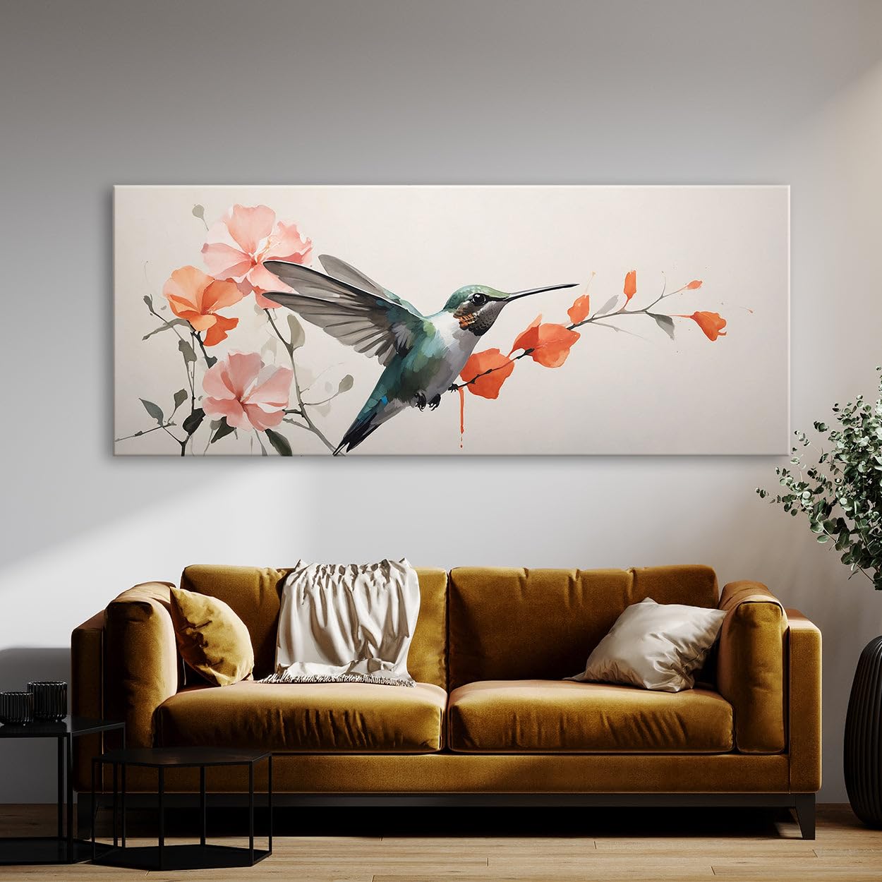 Sense Canvas Hummingbird Elegant Silhouette 87 Canvas Art - Home Decor Wall Art Print Poster Painting Large 40x16 / 0.75"