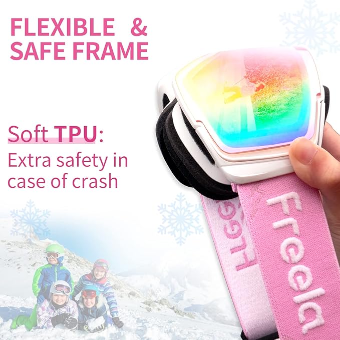 Freela Kids Ski Snowboard Goggles for Toddler(3-14) Youth Anti Fog Anti UV Goggles Girls Boys Snow Skiing Equipment
