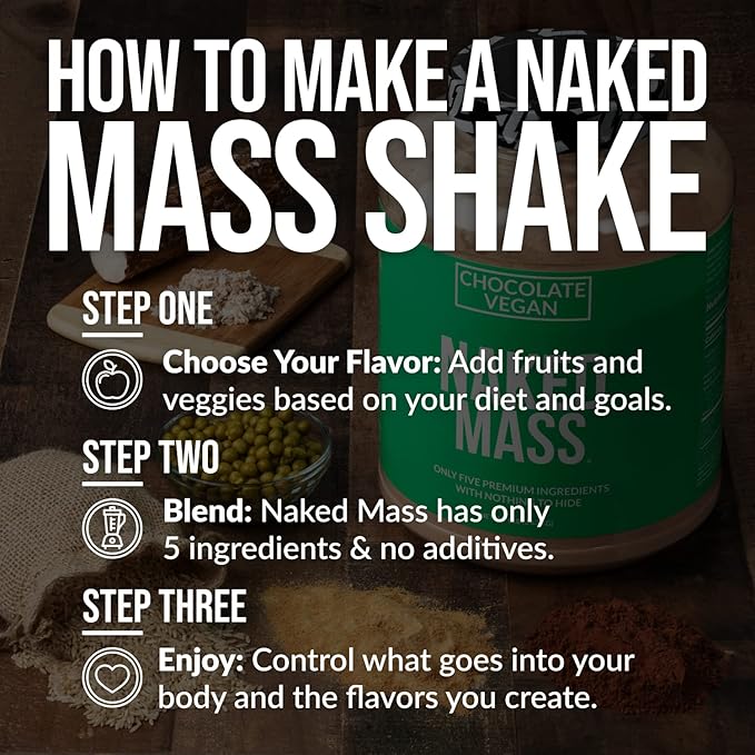 NAKED Vegan Mass - Chocolate Vegan Weight Gainer - 1,280 Calories, Non-GMO, Soy & Gluten Free, No Artificial Ingredients - 8LB Bulk - 11 Servings
