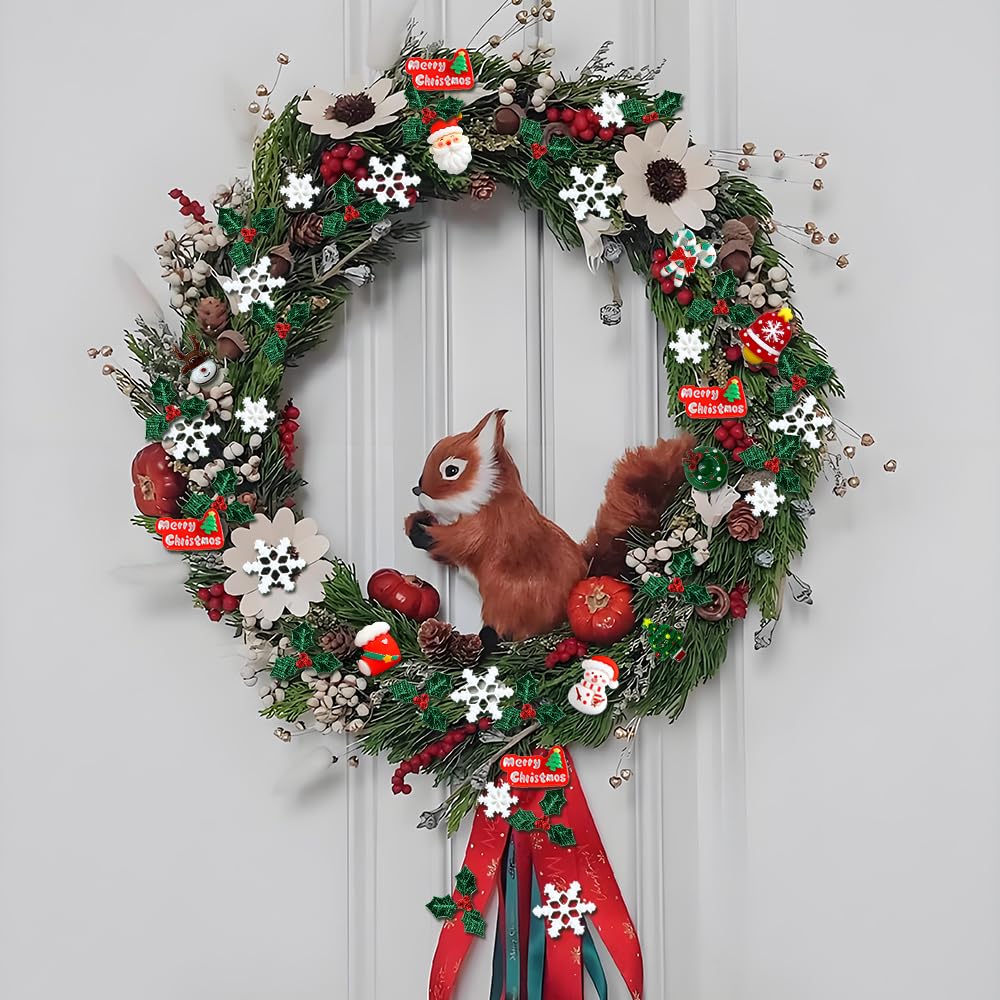 Yxtwaeh 210 Pcs Mini Christmas Decorations for Crafts, Holly Leaves with Berries Miniature Snowflake Resin Charms Santa Snowman Flatback Embellishments for Xmas Wreath DIY Craft
