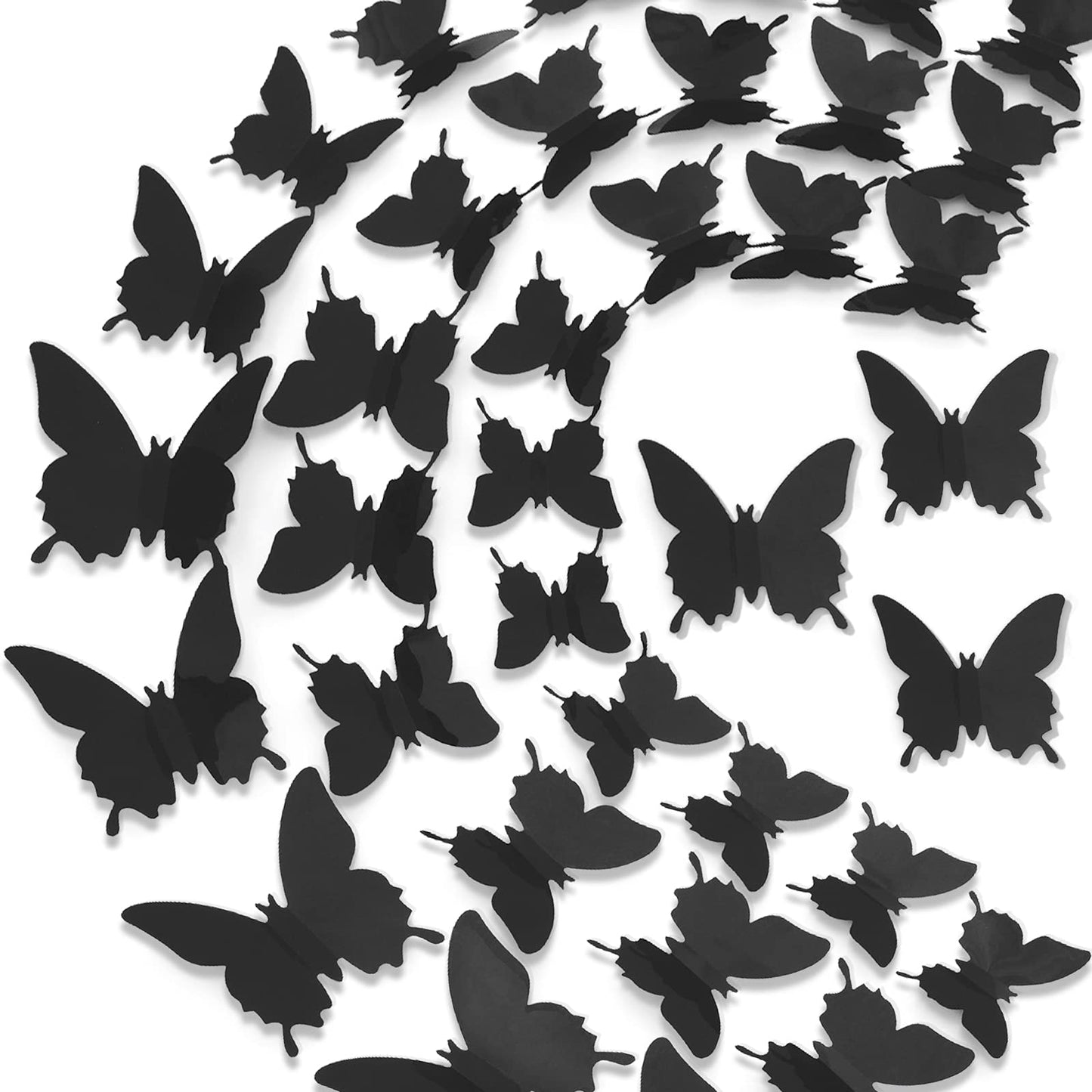 Ryangic 3D Butterfly Wall Decor 48pcs Black Polished Stickers 3 Sizes Durable Butterfly Decals DIY Wall Art for Bedroom Living Room Halloween Decoration Party Indoor (Black)