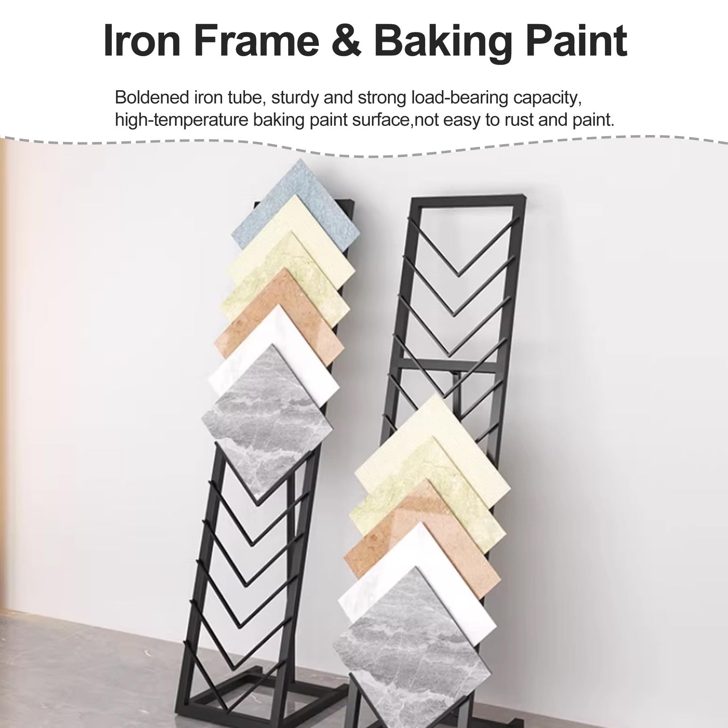 Tile Display Rack with 12 Card Slots, Store Display Rack, Freestanding Sample Display Stand, Organizer Shelf for Marble Slab/Wooden Boards/Door Sample, for Retail Stores/Trade Show, Black-40*50*160cm