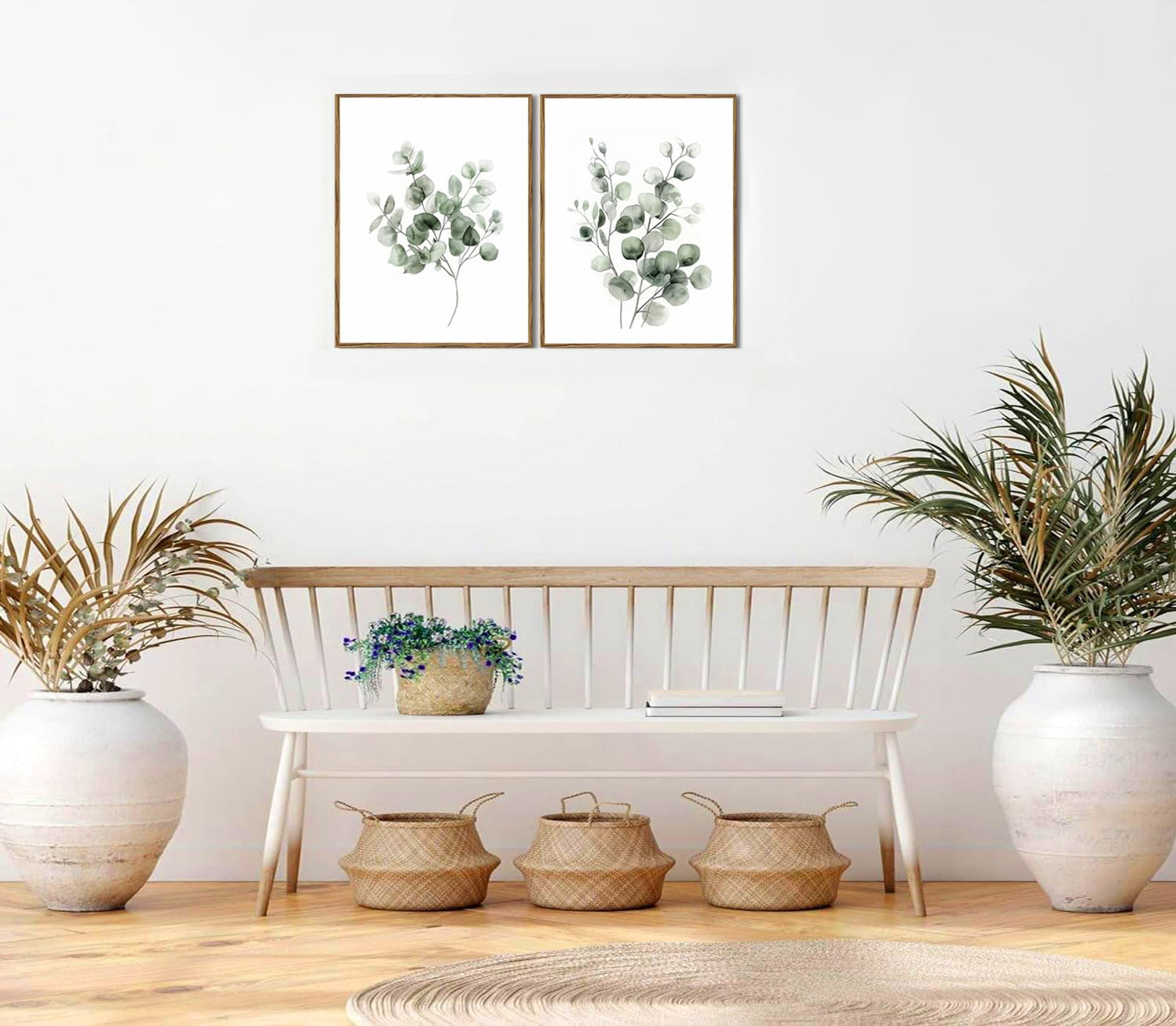 Sage Green Botanical Canvas Wall Art Poster Set of 3, Eucalyptus Leaf Pictures Wall Decor Paintings, Minimalist Plant Prints Aesthetic Home Decor for Living Room Bedroom Bathroom 12x16 inch Unframed