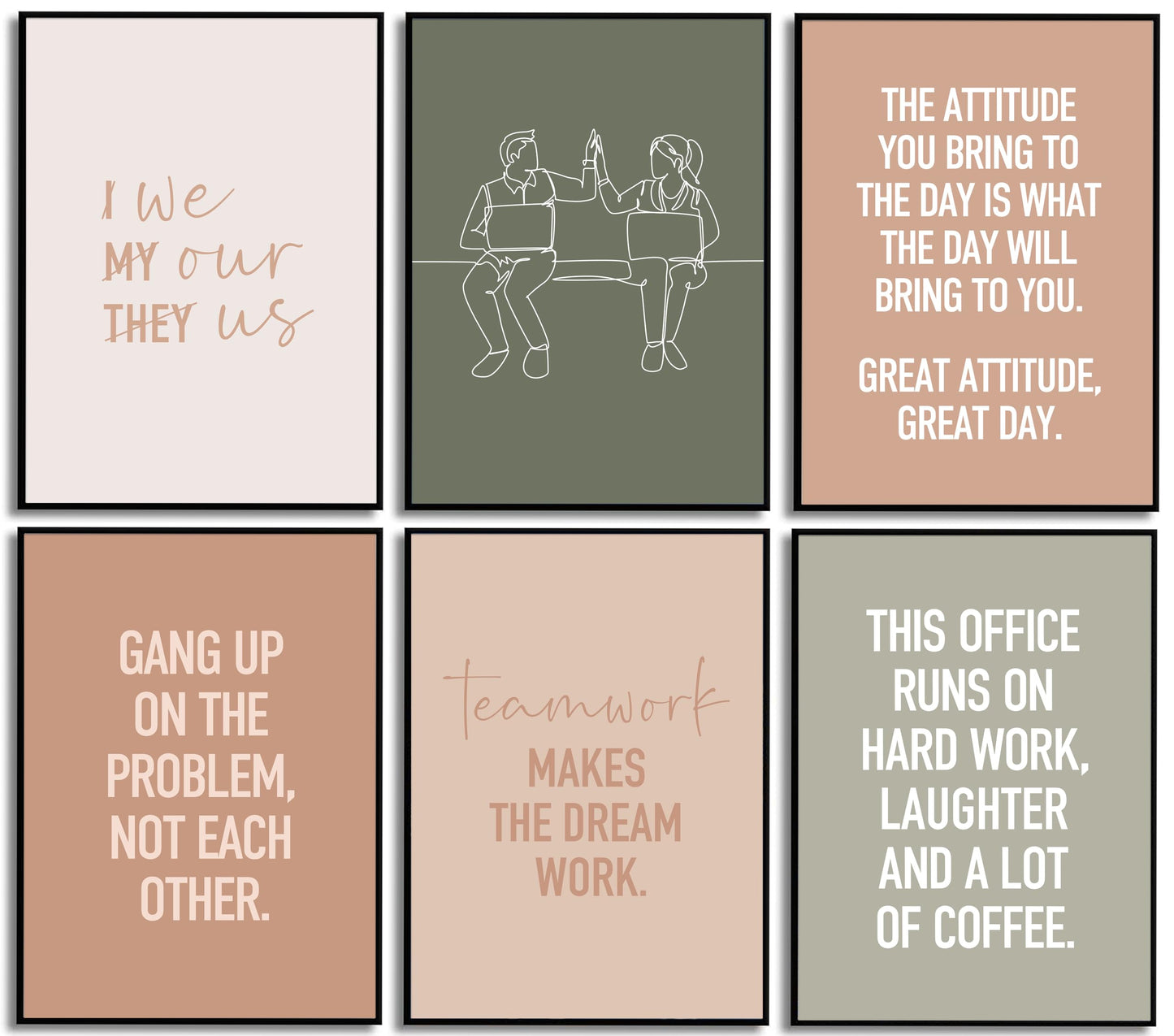 6Pcs Inspirational Office Wall Art Teamwork Motivational Wall Decor Positive Affirmations Uplifting Quotes Canvas Posters prints for Bedroom Office Workplace Home Decoration 8x10in Unframed