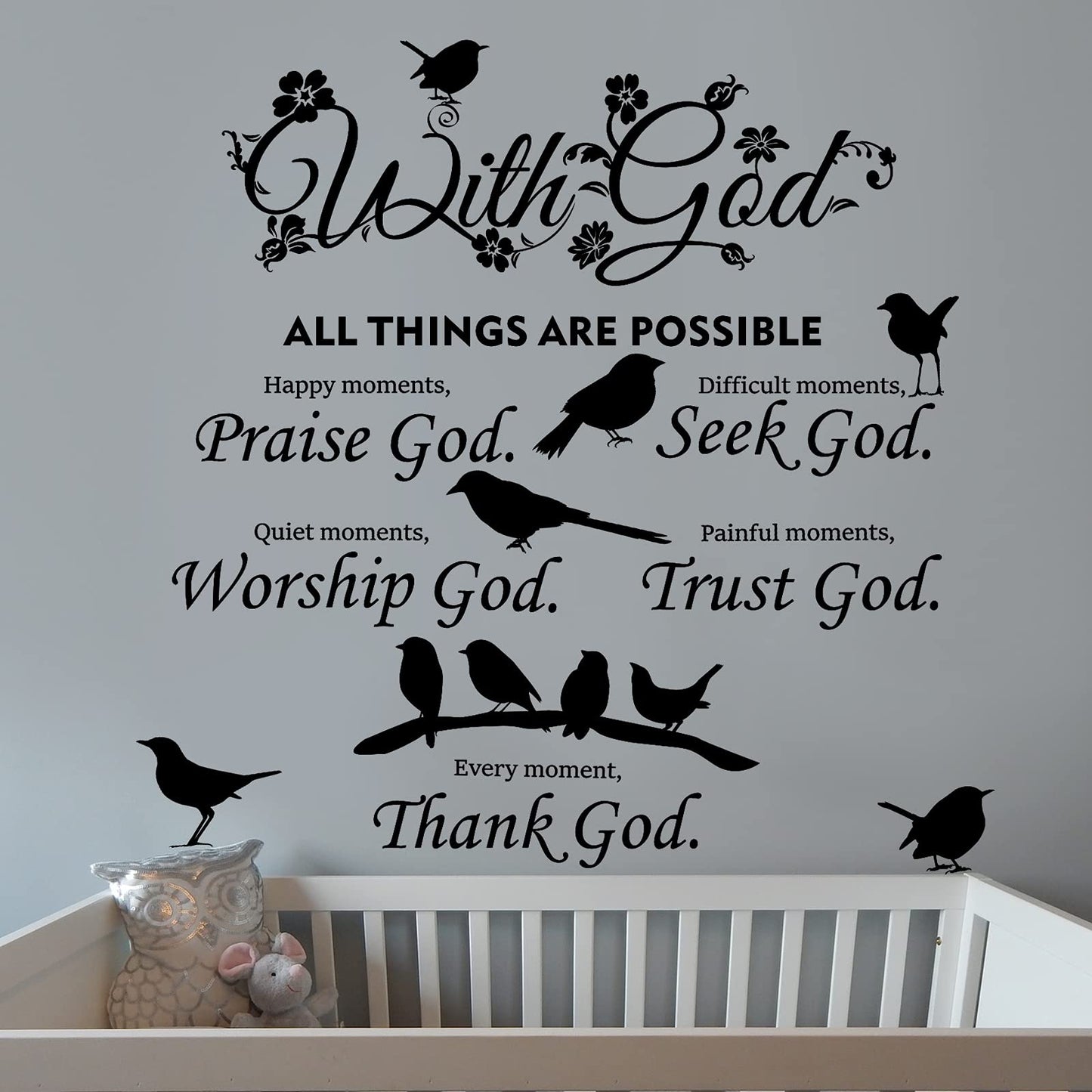 2 Pieces Bible Verse Wall Decal Scripture Quote Sticker - With God Things Are Possible Vinyl Christian Praise God DIY Inspirational Sayings Wall Art for Home Bedroom Decor