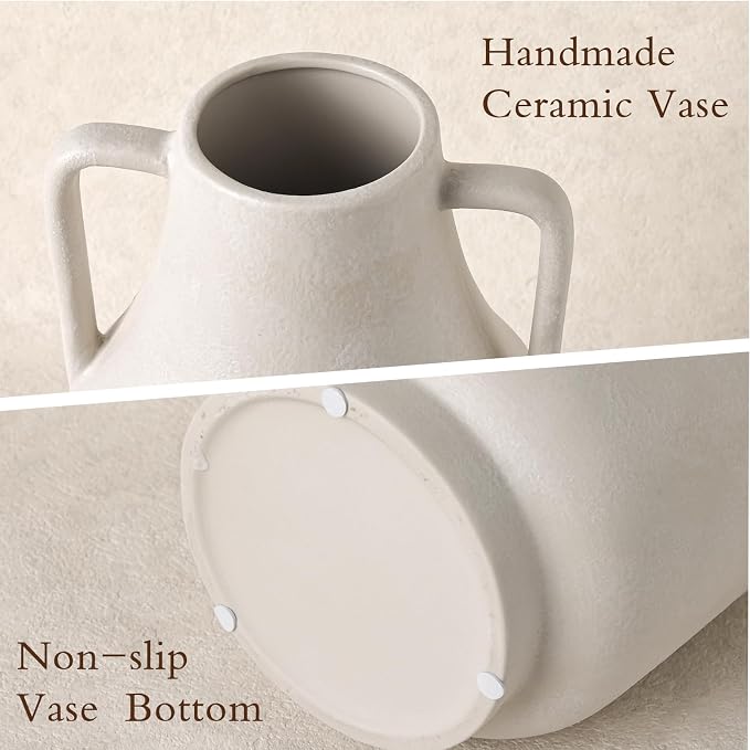 Ceramic Flower Vase, 10.7in Farmhouse Table Rustic Vases, Small Flower Terracotta Vases for Home Decor, Living Room,Table, Handcrafted (Antique)