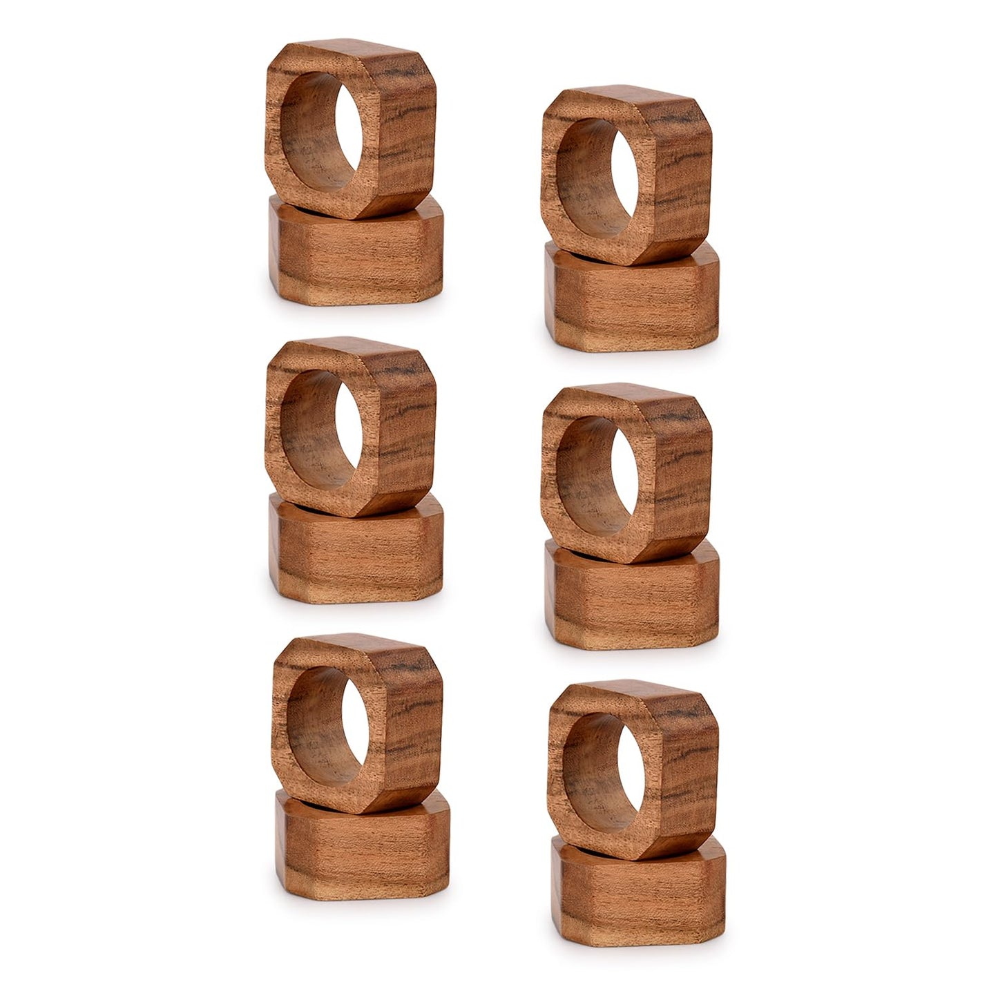 BHAVATU Napkin Ring Acacia Wood Napkin Rings Classic Everyday Use Thanksgiving, Christmas Napkin Rings Buckles,Festive Party Gift Farmhouse for Table Decorations (Set of 12, Brown)