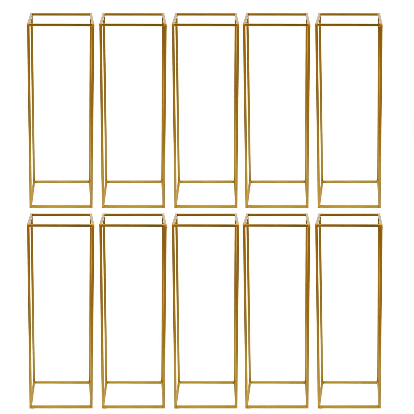 EurHomePlus 10Pcs Geometric Metal Flower Stands, 80cm Tall Gold Flower Stand Road Lead Metal Floor Vase Column, Centerpiece Stands Rectangular Display Rack for Wedding Party Decor