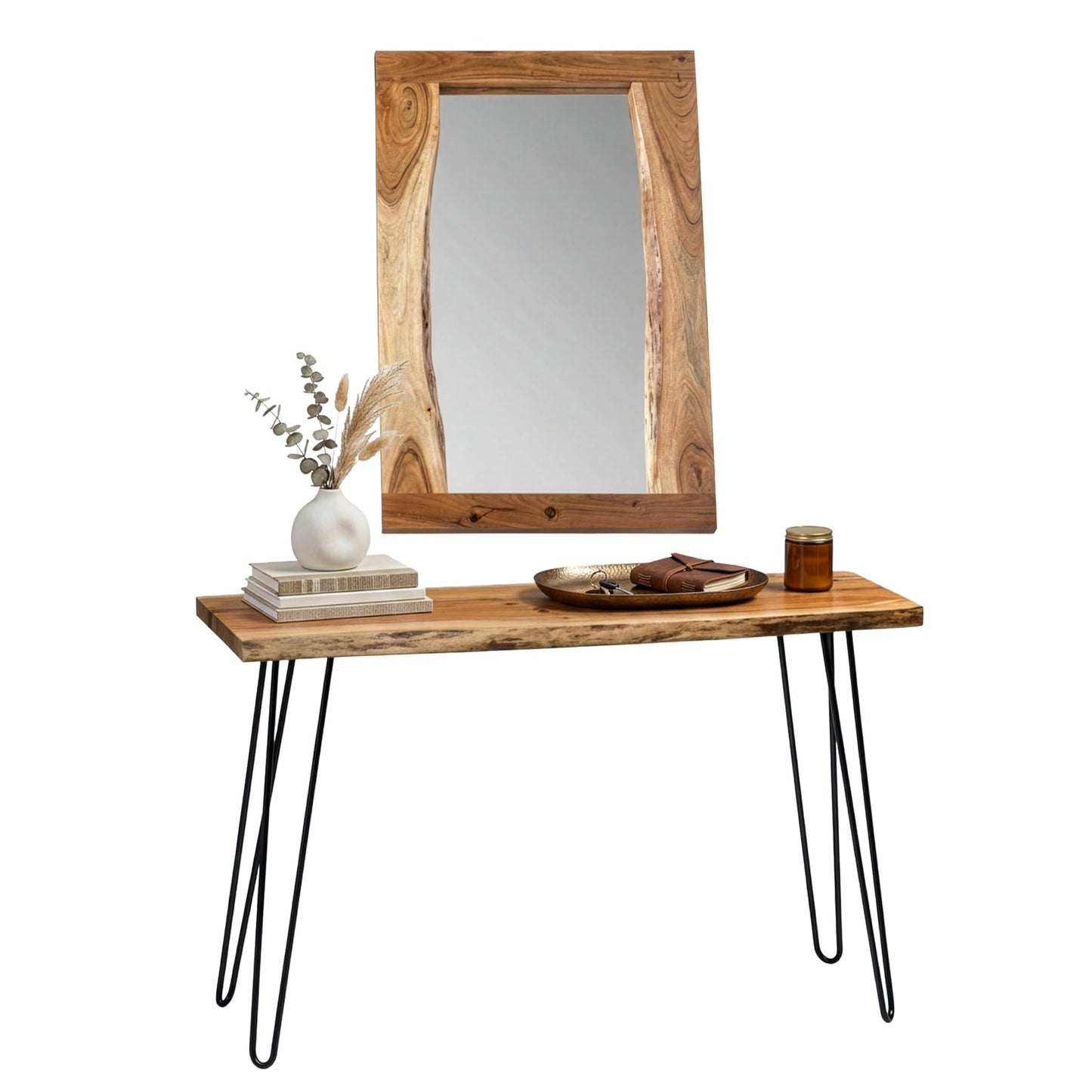 Alaterre Furniture Hairpin Natural Media Console & 36" Mirror Set Live Edge