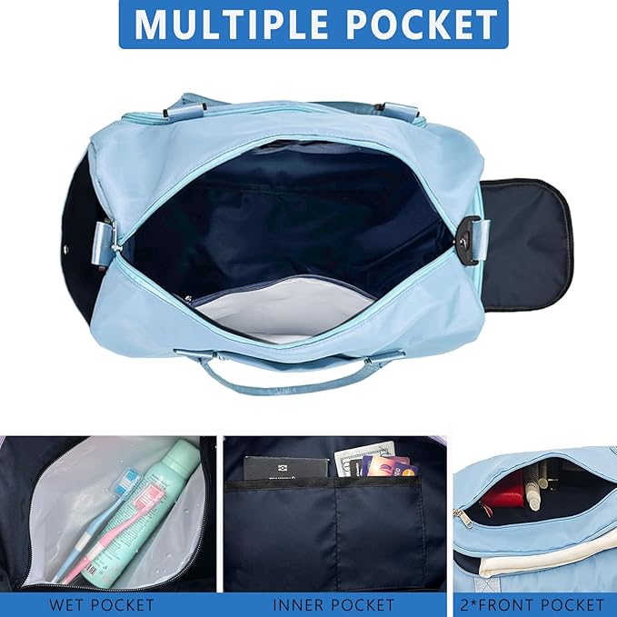 woogwin Gym Bag for Men & Women with Shoes & Wet Compartment Waterproof Duffle Bag for Travel Sports Workout Overnight Weekender(21",Blue)