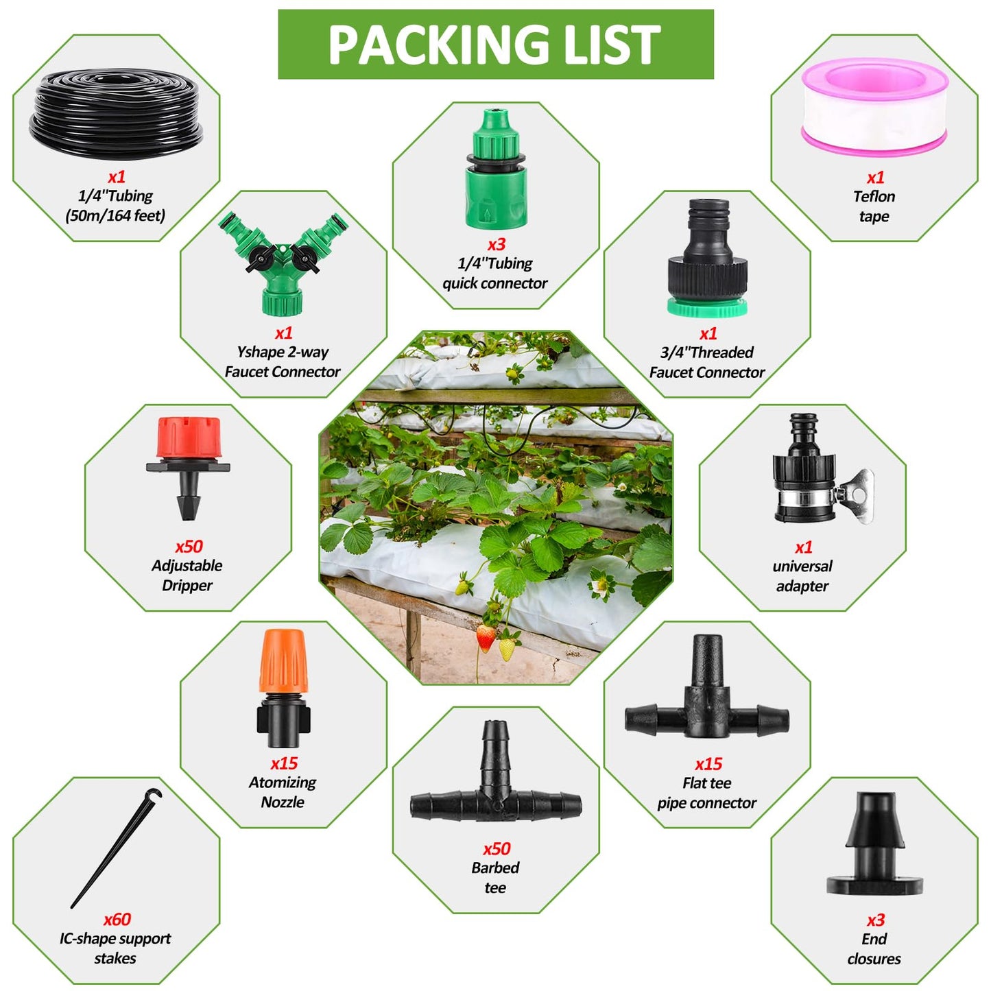 LasTool 164FT Drip Irrigation Kit,Automatic Garden Watering System with 1/4" Tubing,Adjustable Mist Sprayer Nozzles & Drip Emitters for Raised Bed,Patio,Lawn, Greenhouse-Easy DIY Installation