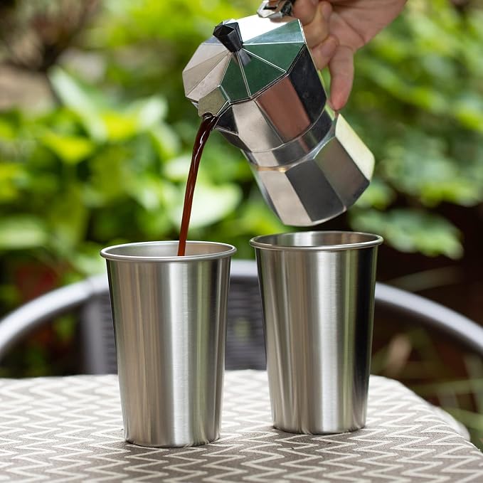 8 Pack 16oz Stainless Steel Pint Cup,Healthy Unbreakable and Stackable,Metal Drinking Glasses