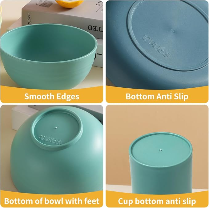 18pcs Wheat Straw Dinnerware Sets, SANLUNS Unbreakable Reusable Dinnerware Set for 6,Kitchen Cups Plates and Bowls Sets Plates Cups and Bowls Set Dishwasher Microwave Safe Dinner Dishes