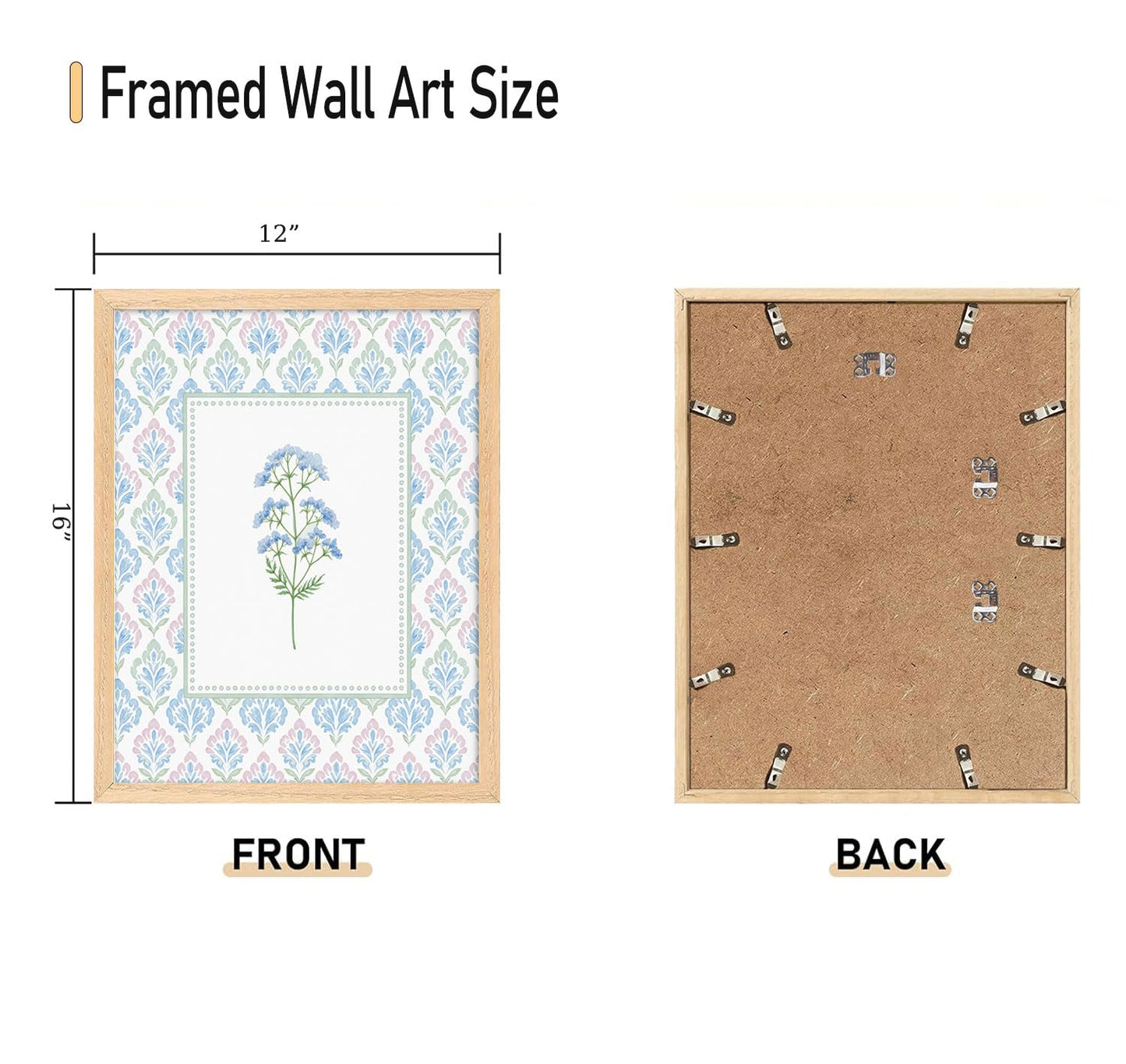 CHMMART 3 Piece Pastel Wildflower Framed Wall Art Nursery Floral Canvas Art Prints Pink Blue Botanical Pictures Wall Decor Boho Flower Painting Artwork for Bedroom Bathroom 12x16in