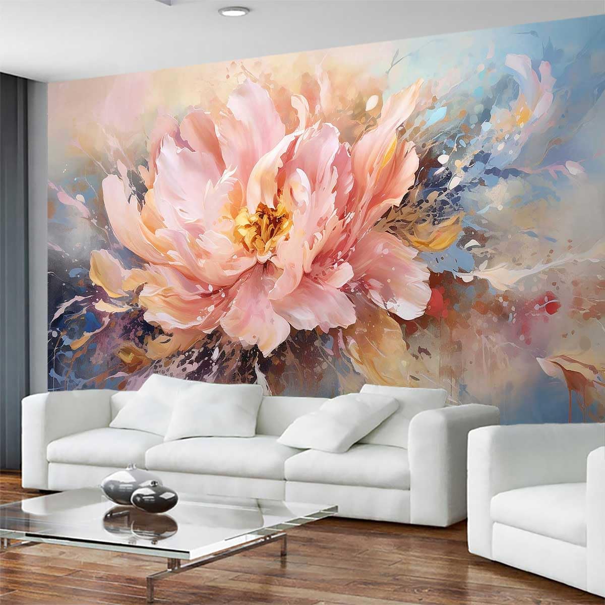 Wmjurel Pink Peony Background Oil Painting Floral Texture Mural, Modern Wallpaper, Large Wall Background Painting(Non-self-Adhesive)