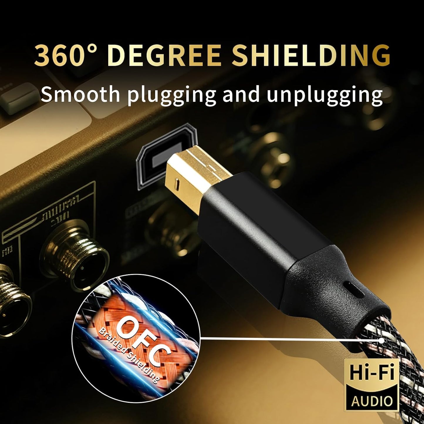 3.0 3.28ft B,4N Core,24K Card,Mixer,Synthesizer(3.28ft/1m) USB HiFi Audio Cable -USB A to USB OFC Gold-Plated