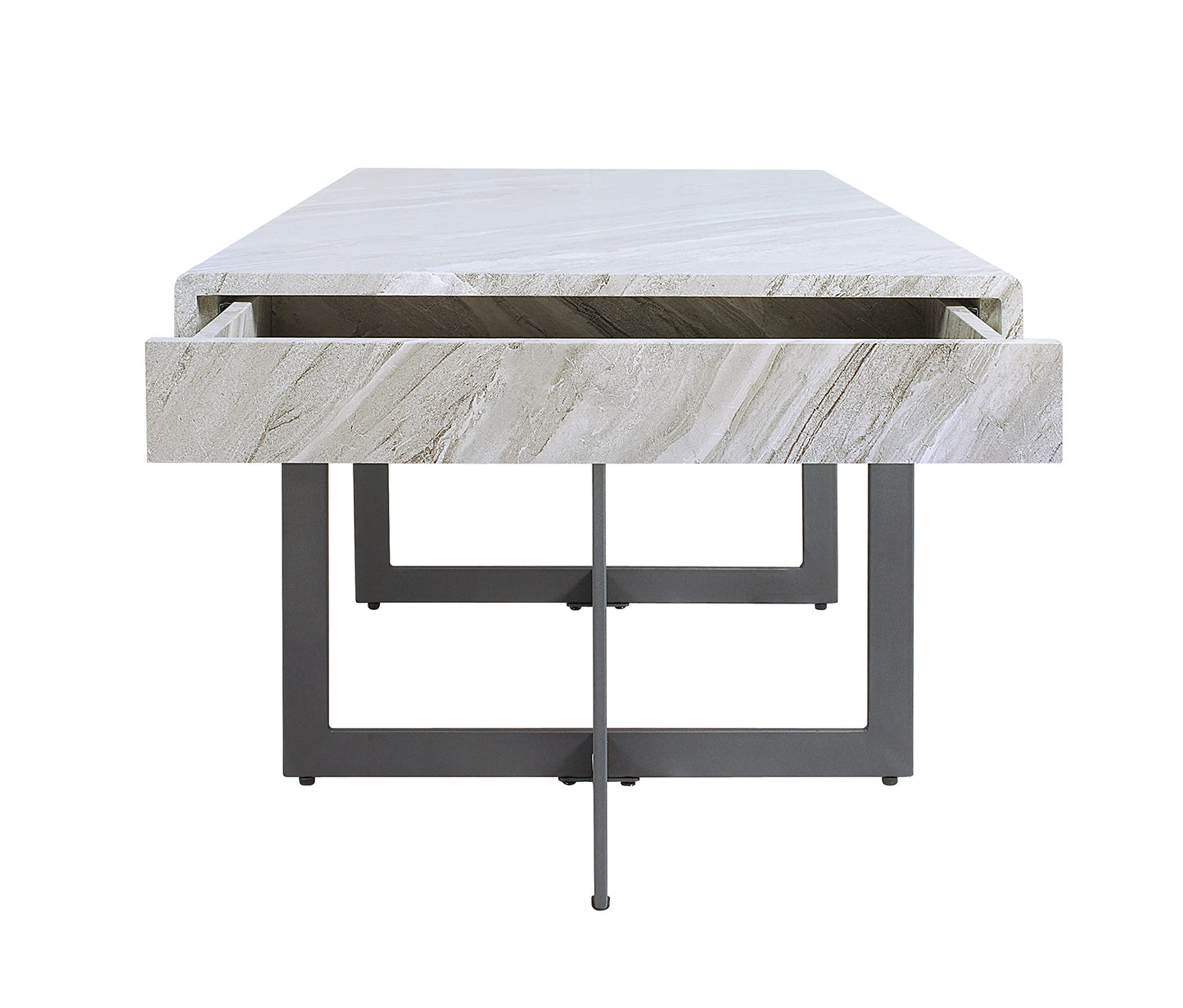 Furniture of America Willy Modern Storage Faux Marble Top 2-Piece Coffee and End Table Set for Living Room, Gray