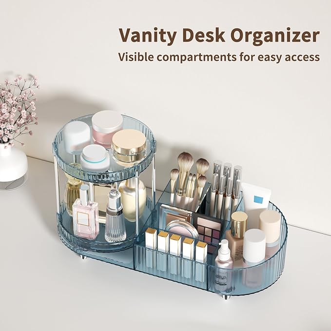 Rotating Makeup Organizer for Vanity, 2 Perfume Trays with 5 Compartments Cosmetic & Skincare Storage, Space-Saving Beauty Organizer, Multi-Purpose Countertop Organizers for Bathroom, Desktop, Pantry