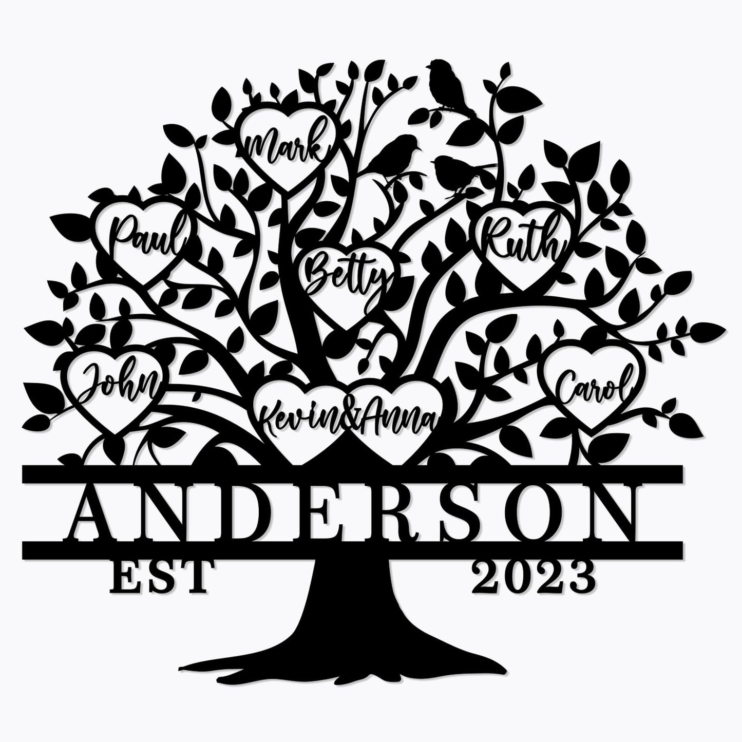 Personalized Family Tree of Life Metal Wall Art - Custom Engraved Names Sign for Wedding Gifts, Home Decor, Anniversary - Elegant Metal Sign for Family Tree Display (12Inch - 52 Inch)
