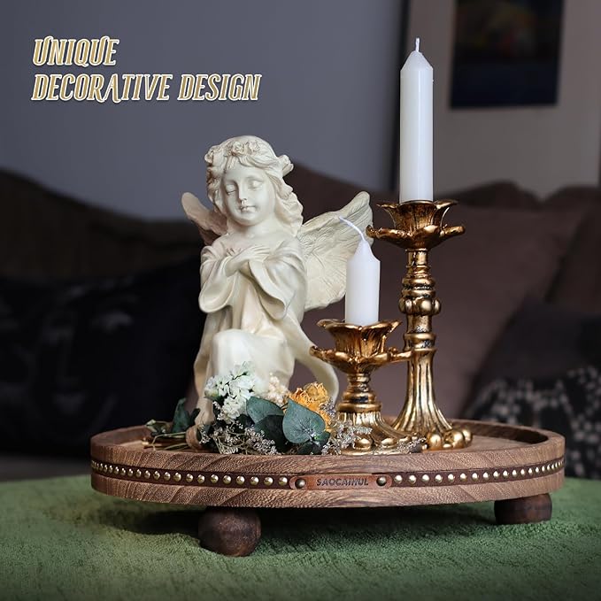 Decor Decorative Round Tray 11.81in for Home Decor for Coffee Table Farmhouse Kitchen Table Living Room Bathroom Centerpiece Tray Decor