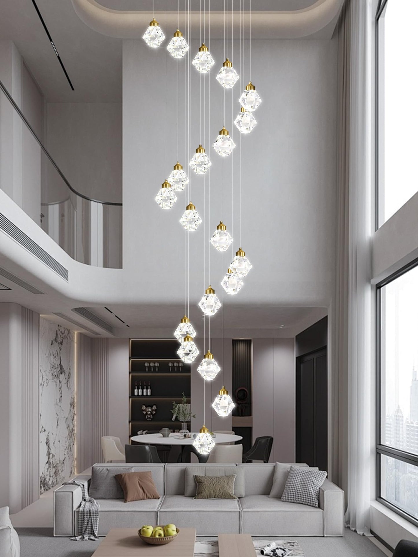 Shial Lighting 20-Light Modern Chandelier for Foyer Crystal Chandeliers for Living Room Gold Pendant Light Fixture Staircase Chandelier for High Ceilings Dimmable LED Hanging Light with Remote