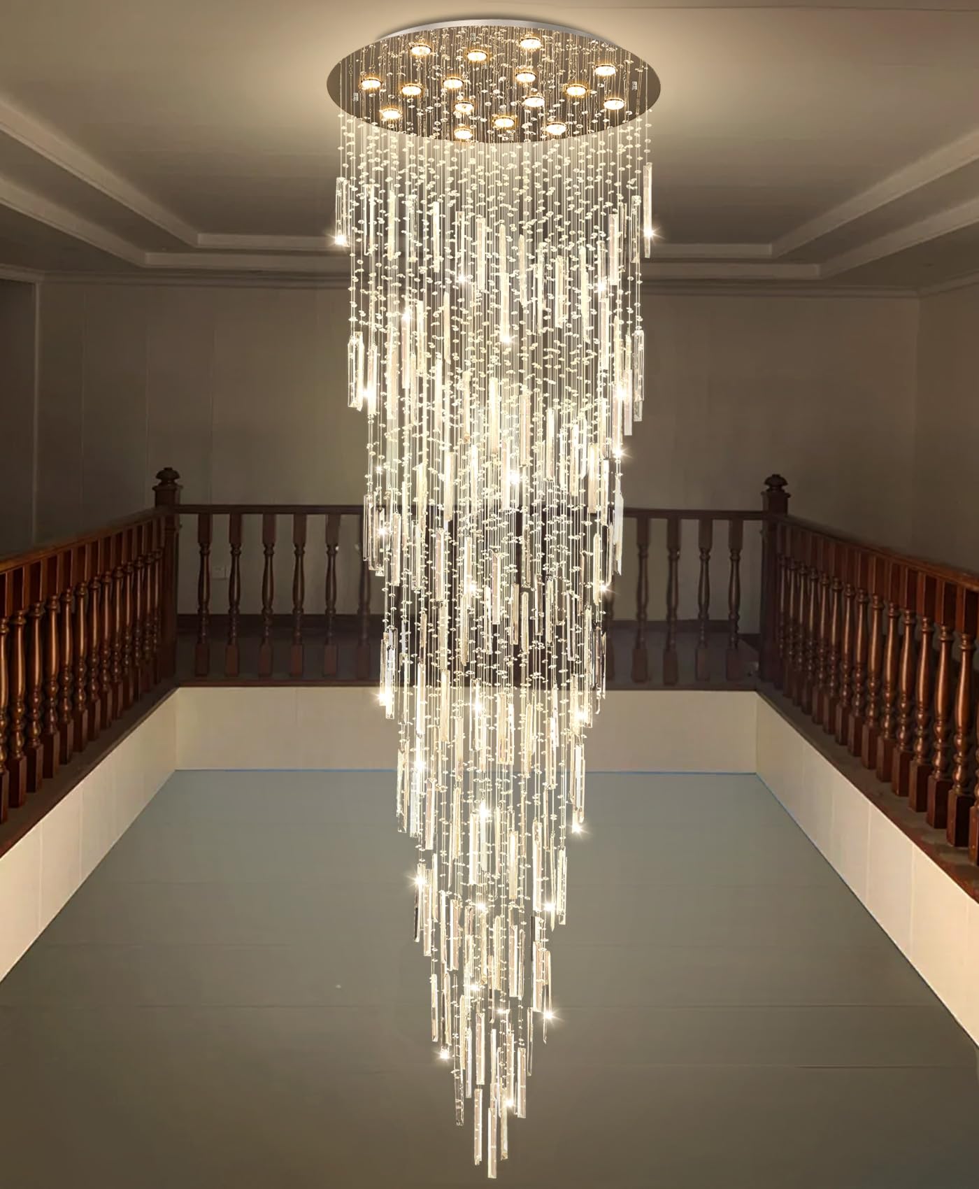 D40'' x H120'' Crystal Chandelier High Ceiling Chandeliers for Entryway Large Raindrop Chandeliers LED Dimmable Flush Mount Light Fixtures for Staircaes Foyer Hallway Living Room Bulbs Included Silver