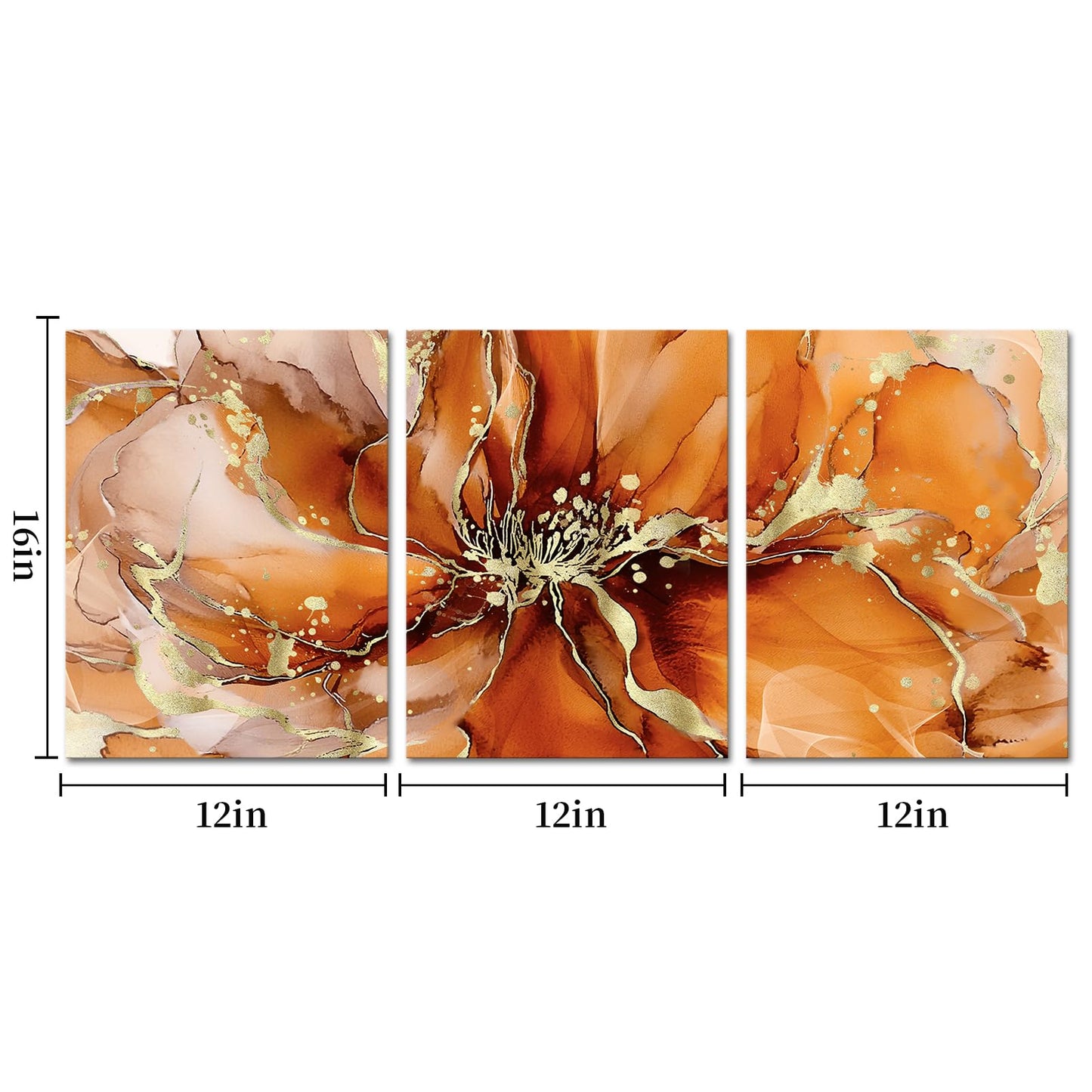 Visual Art Decor Flower Wall Art Bathroom Decor Floral Pictures Woman Girls Bedroom Office Wall Decor, Framed 12x16inchx3Pieces (Orange)