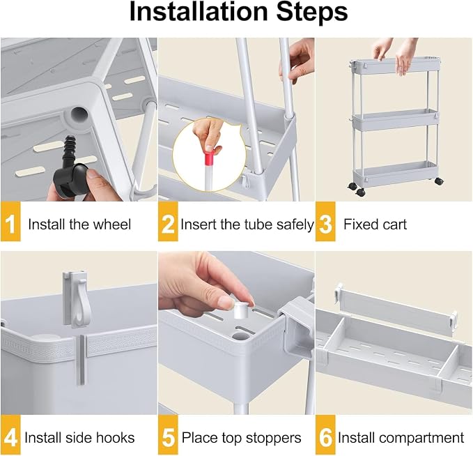 SPACELEAD 2-piece Set Slim Storage Cart 3 Tier,Bathroom Organizer Rolling Utility,Mobile Shelving Unit Slide Out for Office, Kitchen, Laundry Room & Narrow Places