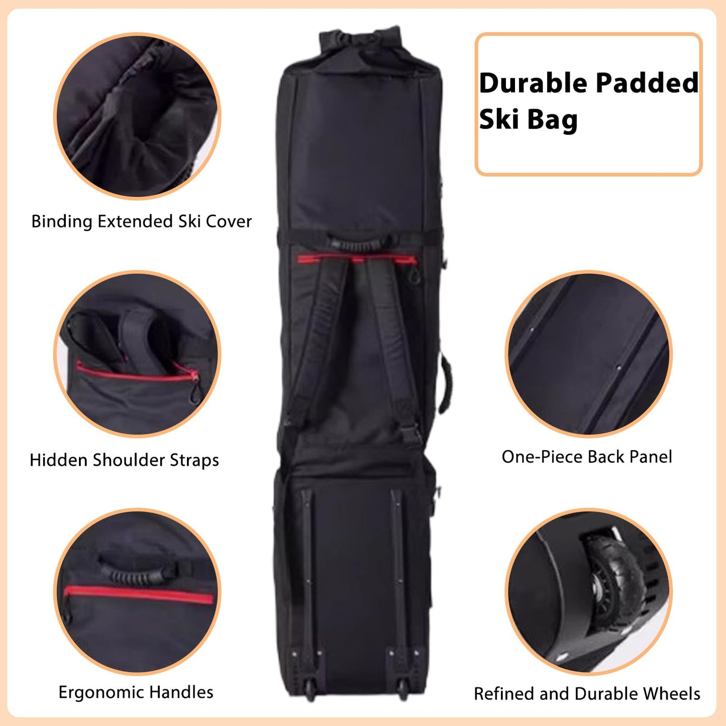 Padded Snowboard Bag with Wheels, Heavy-Duty Wheeled-Ski Travel Bag, Storage Ski Board Boots, Helmet, Jacket for Flying Air Travel, 65 Inch (Extendable to 80.7 Inch),Green