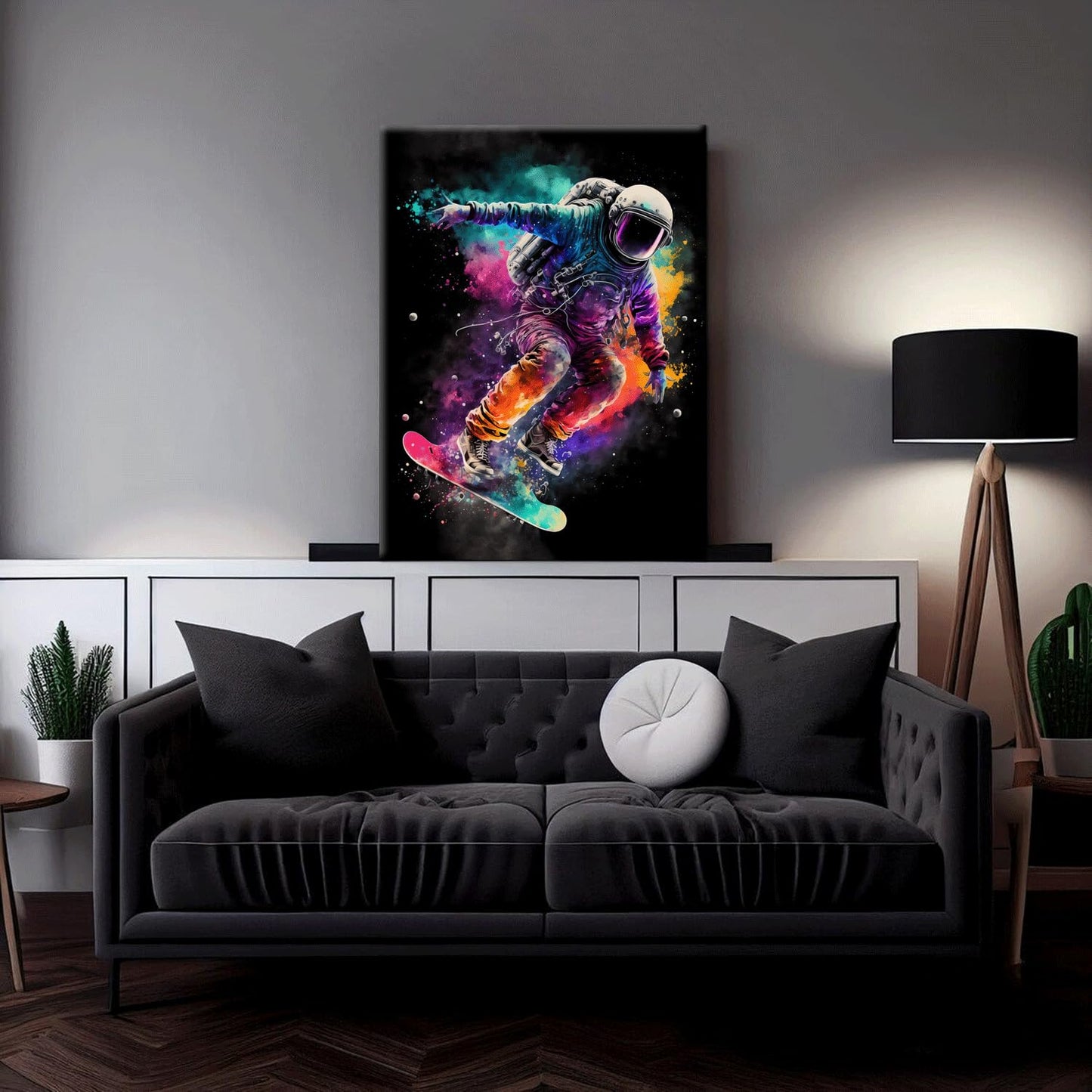 Framed Astronaut Wall Art Space Pop Culture Graffiti Street Art Painting Pictures Wall Decor Canvas Prints Modern Gifts For Man Artwork Space Boys Room Home Decor For Bedroom Living Room Office