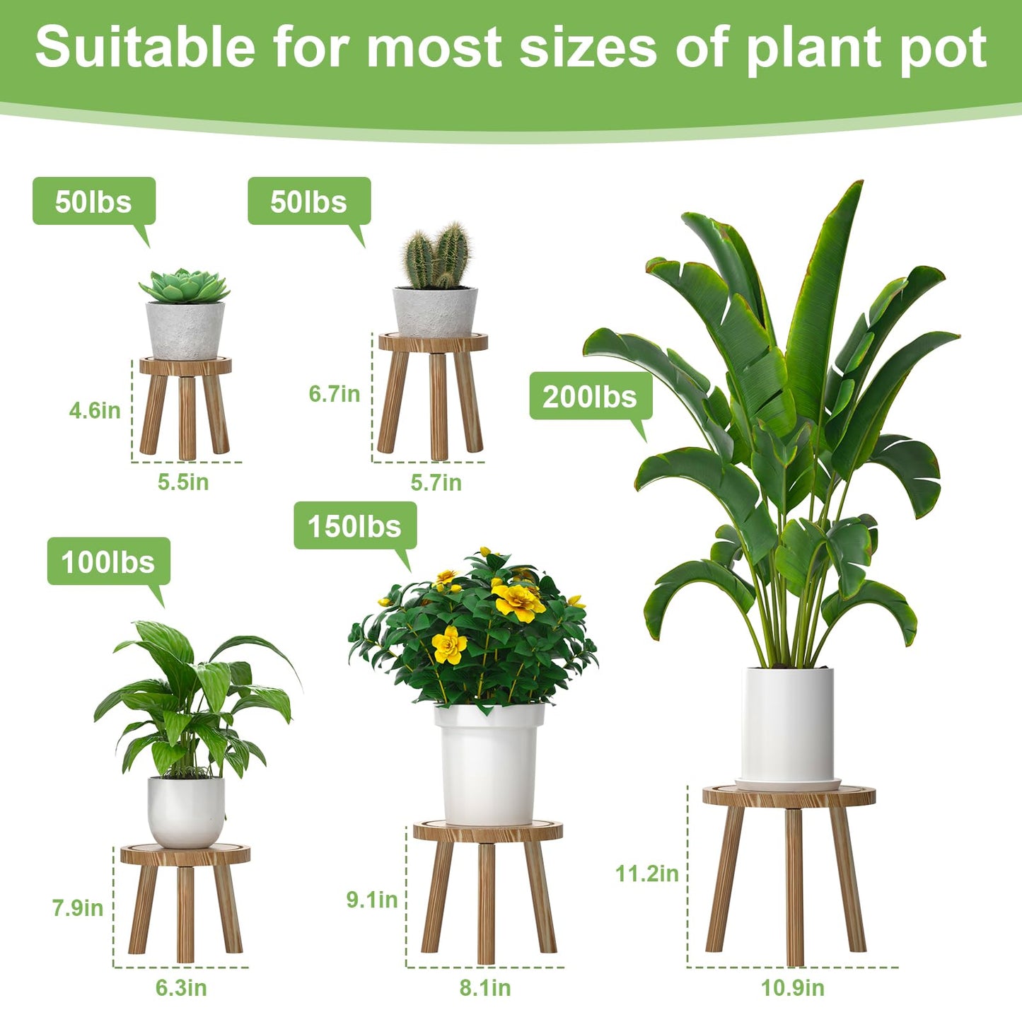 Vecxoty 5-Pack Wood Plant Stands Indoor, Single Plant Stand for 6-12 Inch Pots, Mid-Century Modern Plant Stool, Tall Plant Stand for Large Plants for Living Room, Balcony, Office (Light Brown)