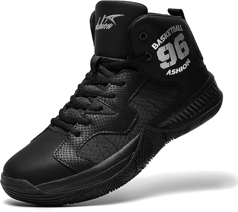 ASHION Kids Basketball Shoes Boys Girls Sneakers Mid-Top Lace Up Cushion Anti Slip Athletic Outdoor Sport Shoes for Unisex-Child