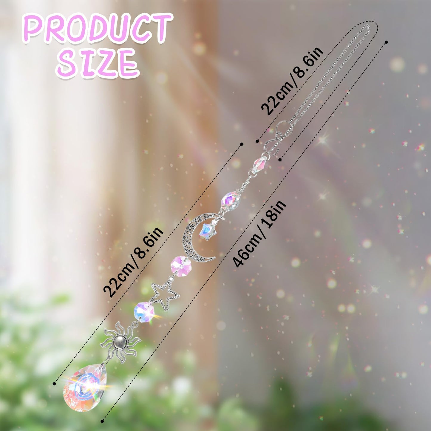 XLIUAX Moon and Star Rear View Mirror Car Charm, Cute Boho Sun Catcher Pendant Hangings Ornaments Healing Crystals Stones Car Decor for Women Men(B)