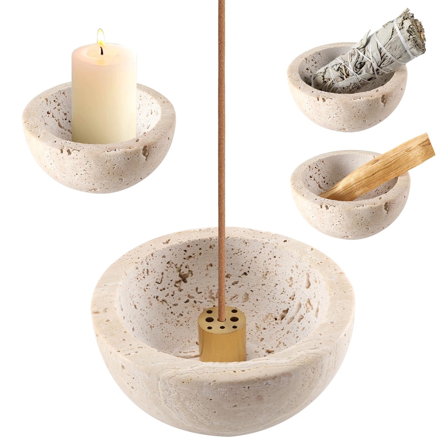 SHICANGSHIYE Incense Holder for Sticks and Cones - Handcrafted Limestone Incense Burner and Ash Catcher, Modern Stone Holder for Aromatherapy, Meditation, and Japanese Incense