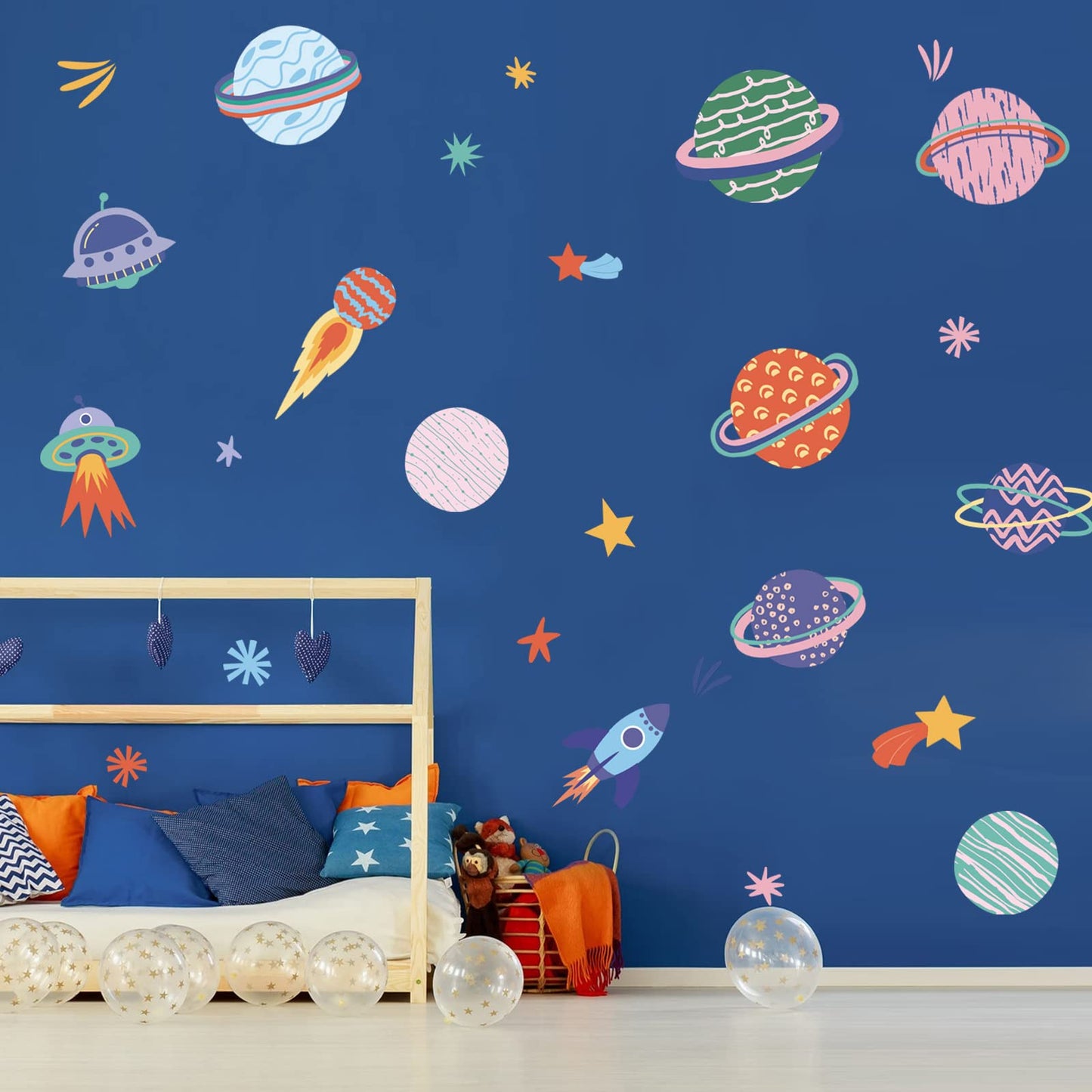 Solar System Galaxy Space Wall Decals Peel and Stick - Rocket Spaceship Star Planets Wall Stickers Removable Vinyl Decals - Aerospace Outer Space Wall Decor for Nursery Playroom Boys Bedroom Kids Room