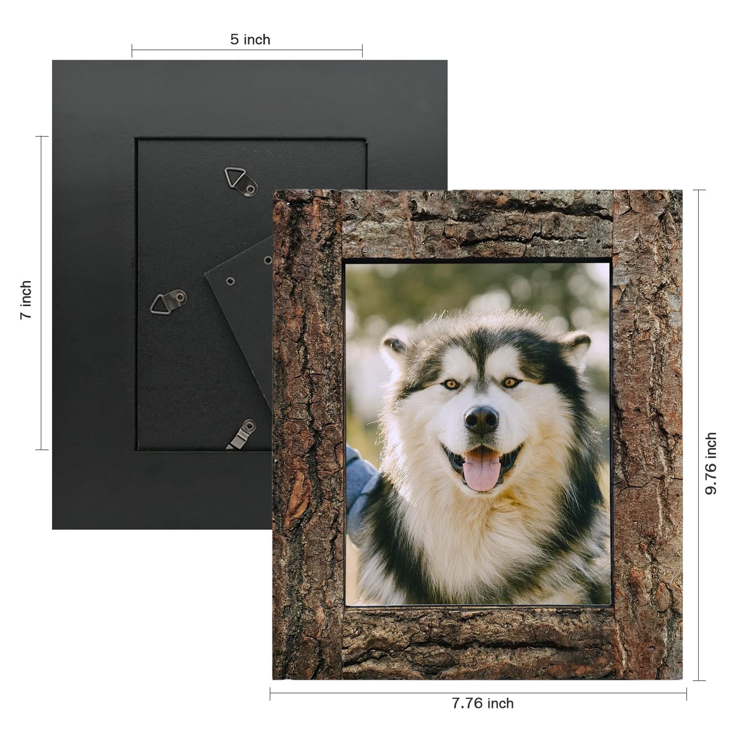 IKEREE 5x7 Rustic Picture Frames with Real Bark, Made of Natural Wood and Real Glass, Display Pictures for Tabletop or Wall Mounting.