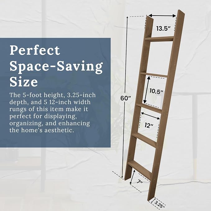 BARNWOODUSA Throw Blanket Ladder – Fully Assembled Reclaimed Wood – Rustic Decorative Ladder for Towels, Quilts, & More – Perfect Farmhouse Decor for Bathroom, Porch, or Living Room,5ft.