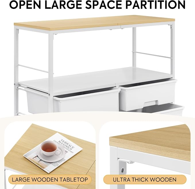 Rolling cart with 8 drawers,Storage drawer cart with wooden tabletop,Lockable wheels organizer for homeschool, arts & crafts, classroom, office & creative spaces (White)