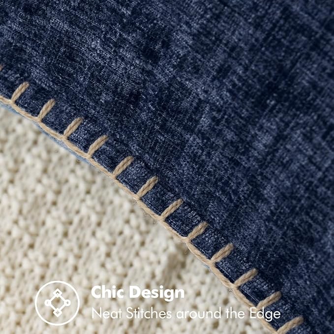 MIULEE Pack of 2 Couch Throw Pillow Covers 16x16 Inch Navy Blue Farmhouse Decorative Pillow Covers with Stitched Edge Soft Chenille Solid Dyed Pillow Covers for Sofa Bed Living Room