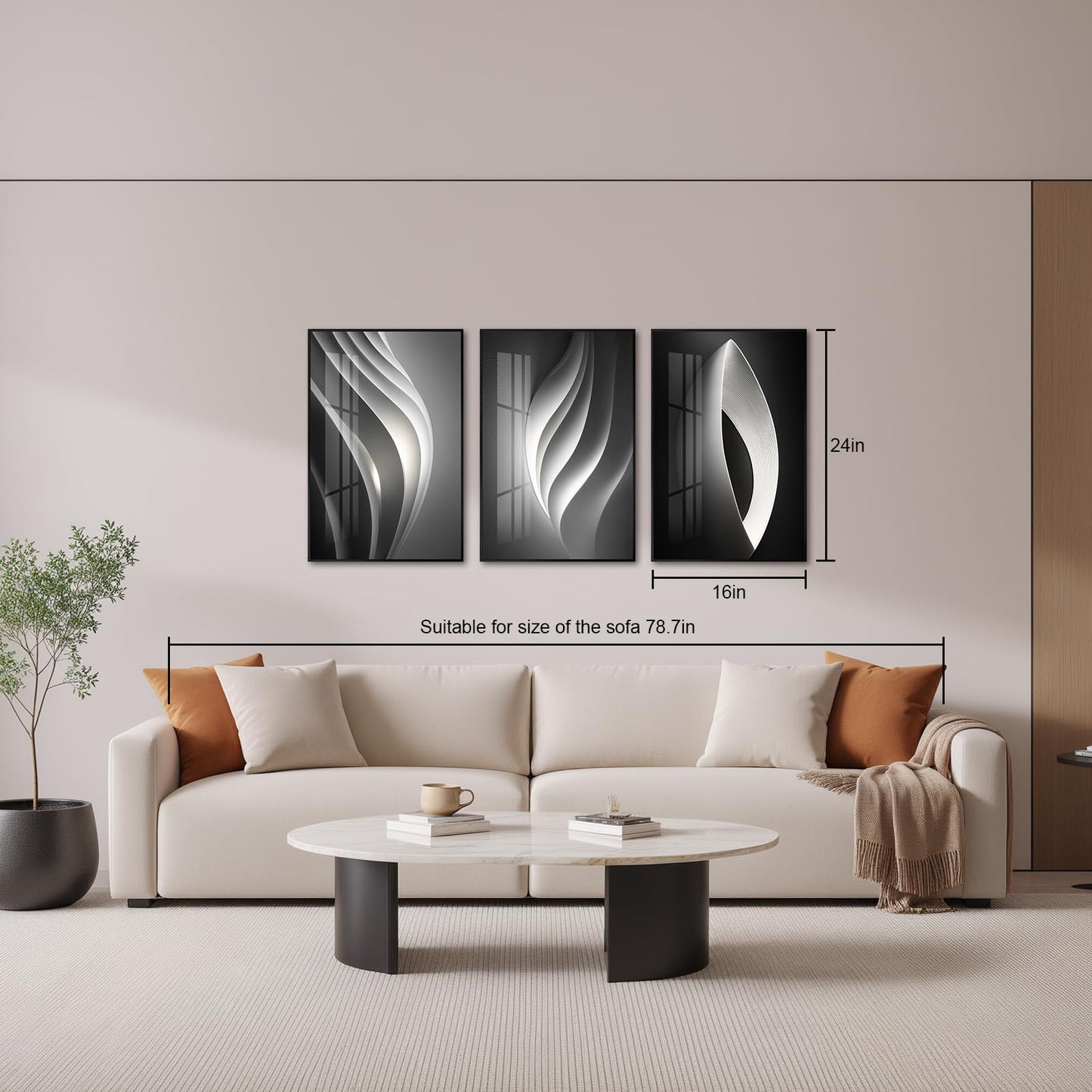 Altimpo Large Frame Modern Abstarct Wall Art for Living Room, Minimalist Bright Style 3 Piece Canvas wall art painting, Grey Melody Wall Art for Bedroom, Home, Hotel, Office 16x24IN