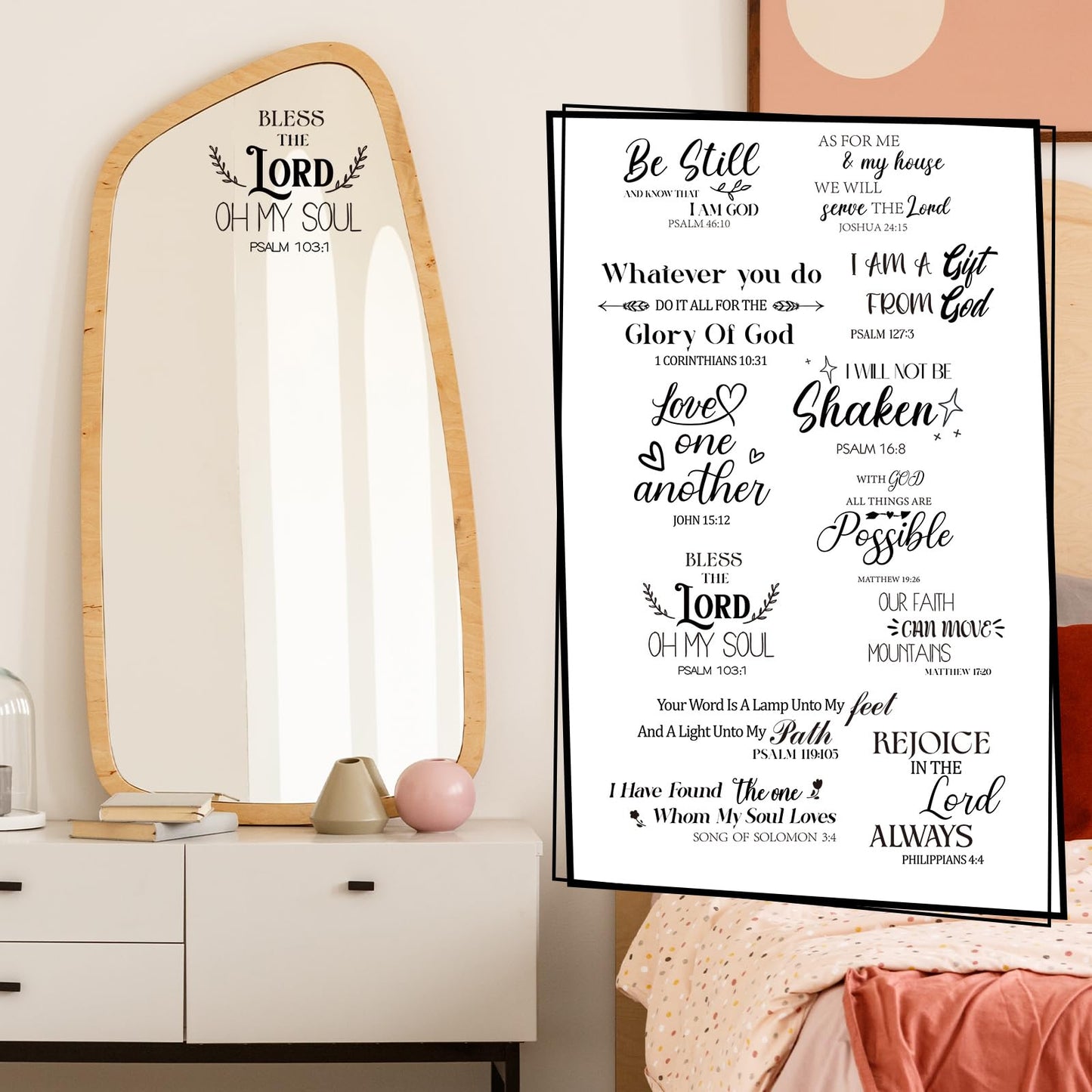 Geyoga 12 Pcs Inspirational Quote Mirror Decals Vinyl Positive Saying Affirmations Mirror Stickers Motivational Window Decals Peel and Stick for Home Office Staff Bathroom Wall Art(Religious)