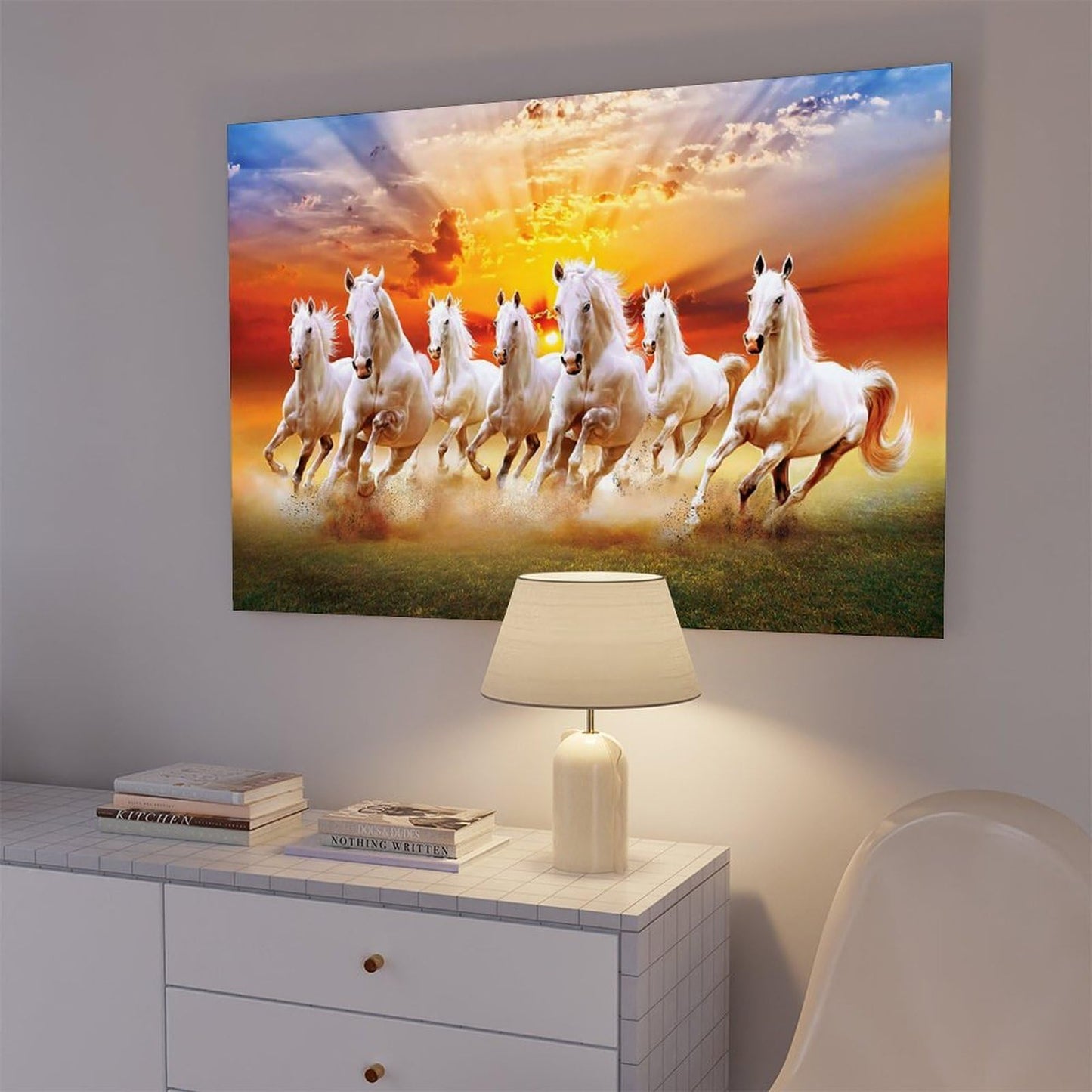 Seven Lucky Running Wild Horses Wall Art Animal Posters 7 Horses Running Painting 2 Canvas Poster Bedroom Decor Sports Landscape Office Room Decor Gift Frame-style Frame-style08x12inch(20x30cm)