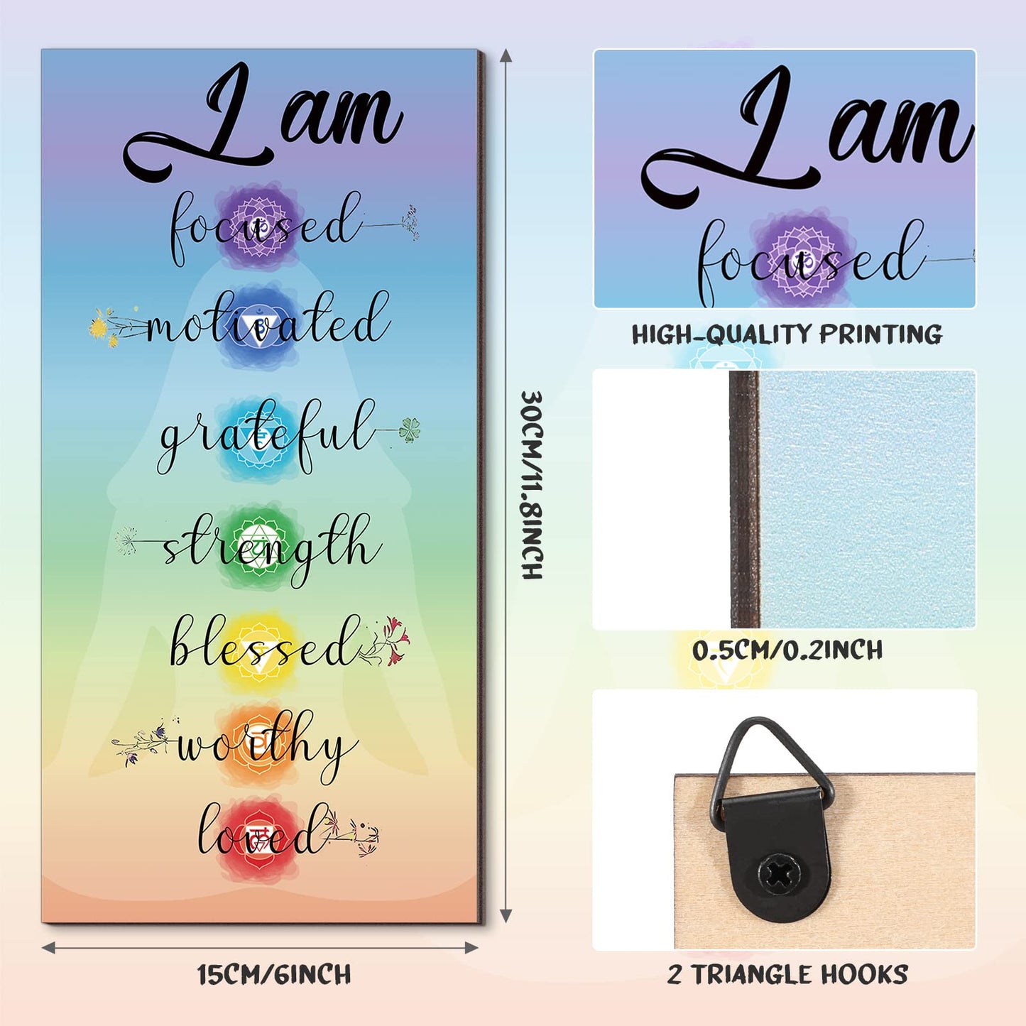 Blulu Chakra Quotes Sign Buddha Wall Decor Yoga Zen Wall Art Wooden Spiritual Decor 7 Chakra Hanging Motivational Meditation Buddhism Spa Room Sign for Yoga Living Room Bedroom Bathroom(Love Style)