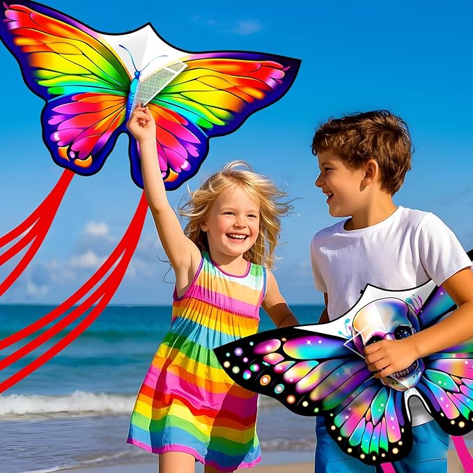 Butterfly Kites for Kids & Adults, Easy to Fly Design with Long Tail for Stability, for Kids Ages 4-8 & Beginners, Beach & Park Use | Family Outdoor Fun