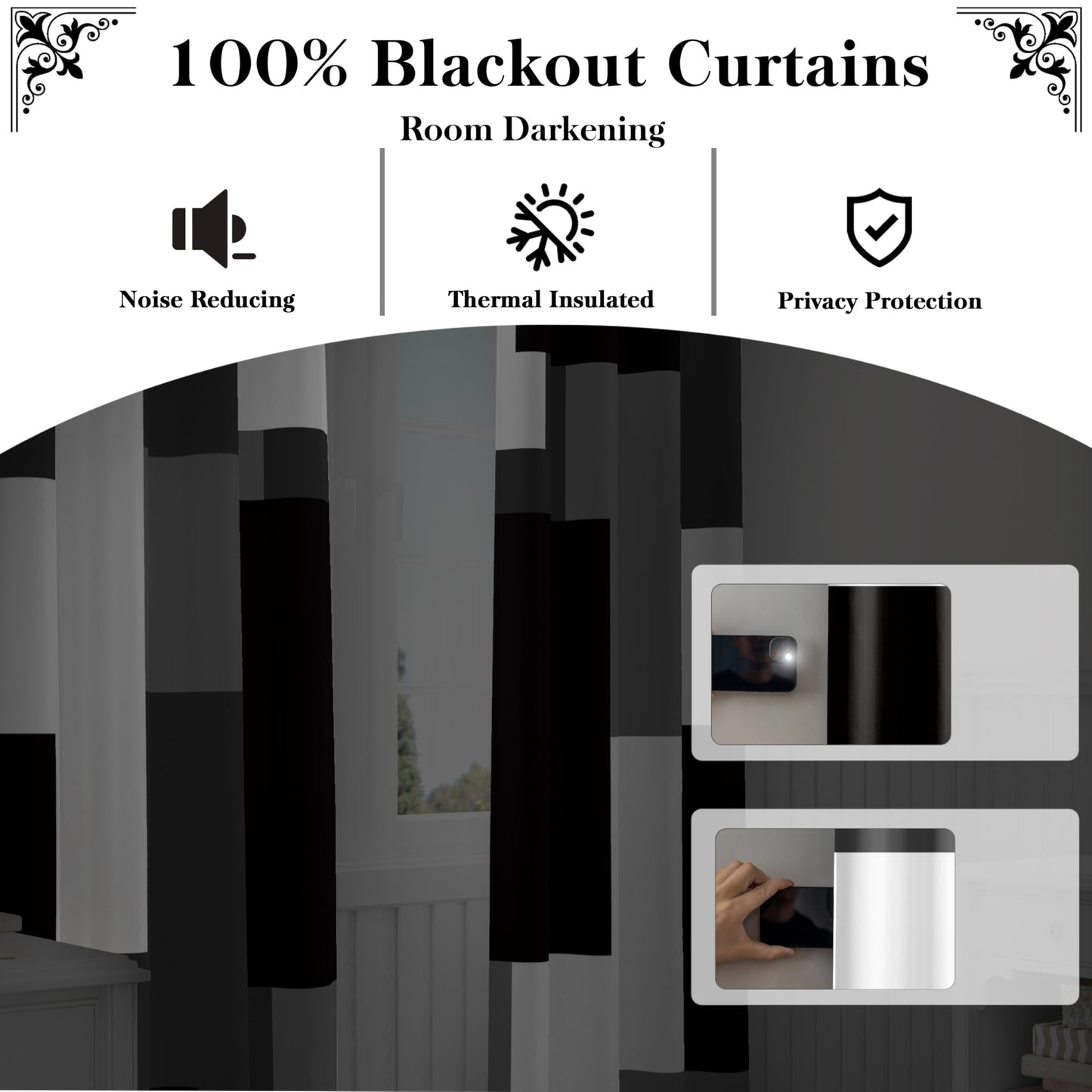 Tyrot Black Grey 100% Blackout Curtains for Bedroom 84 inch Long 2 Panels Set White Gray Modern Abstract Geometric Black Out Curtains Insulated Room Darkening Window Drapes for Living Room, 52Wx84L