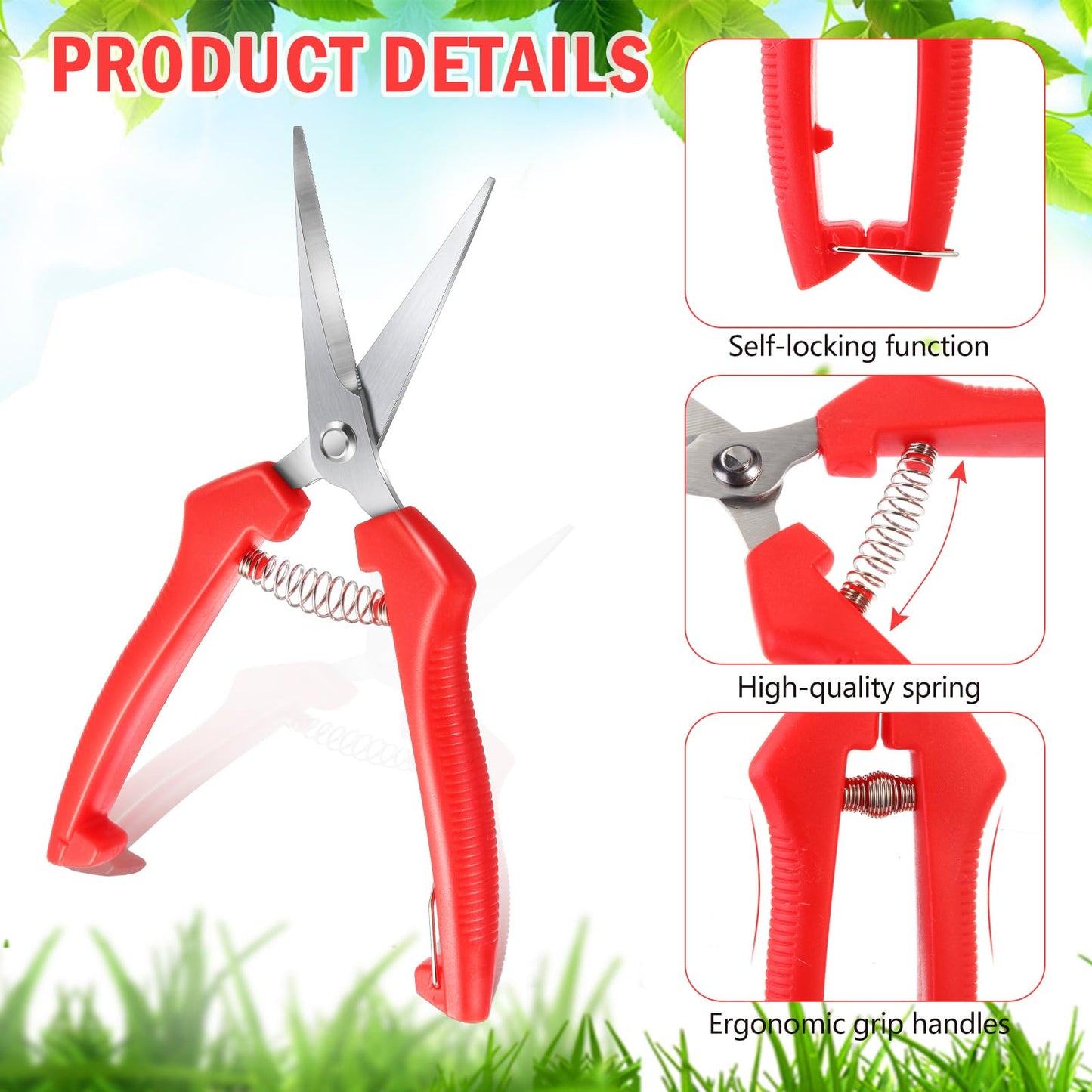 Lasnten 30 Pcs Pruning Scissors Bulk 7.2 Inch, Bud Trimming Scissors with Stainless Steel Straight Blade & Spring Loaded Handle, Garden Snips for Precise Cutting Bonsai Flowers Plants Gardening (Red)