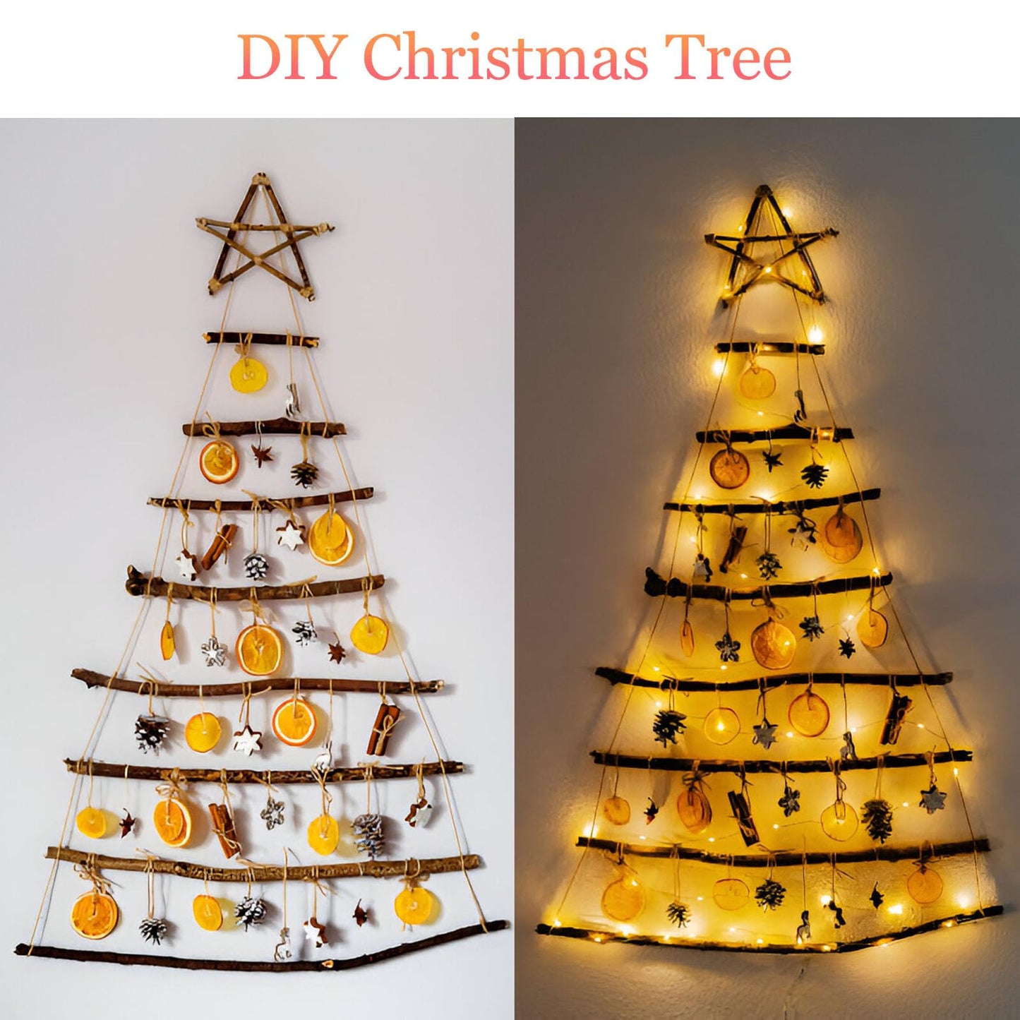 32pcs Natural Christmas Tree Ornaments Set, Rustic Christmas Ornaments Bulk with Dried Orange Slices, Cinnamon Sticks and Pine Cones with Rope,Hanging Yule Decor for Xmas Tree, DIY Crafts Decorations
