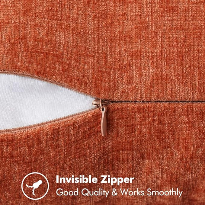 MIULEE Pack of 2 Fall Lumbar Throw Pillow Covers 12x20 Inch Rust Farmhouse Decorative Pillow Covers with Stitched Edge Soft Chenille Solid Dyed Pillow Covers for Couch Sofa Bed Living Room
